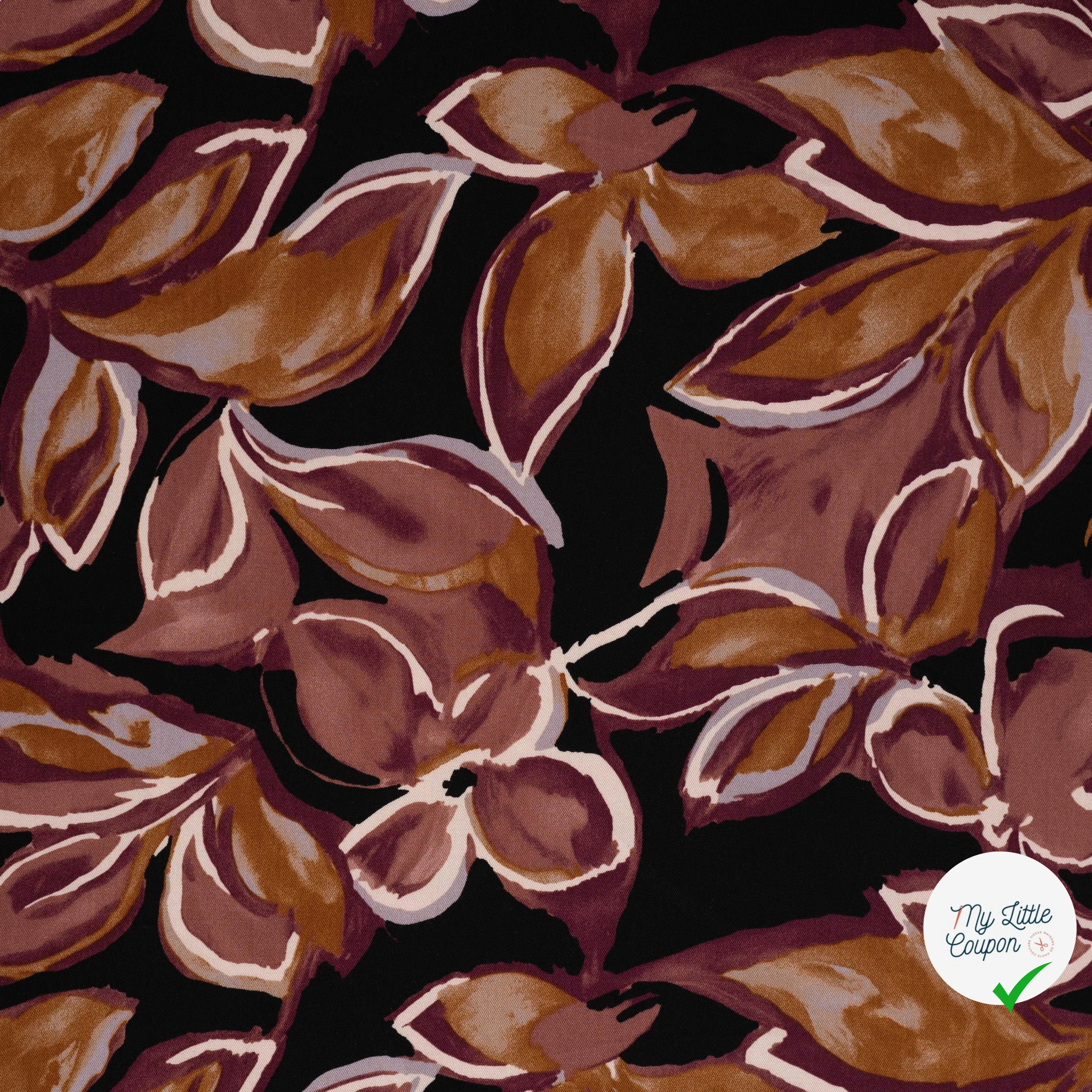Sergé de viscose imprimé feuilles bordeaux - vue à plat