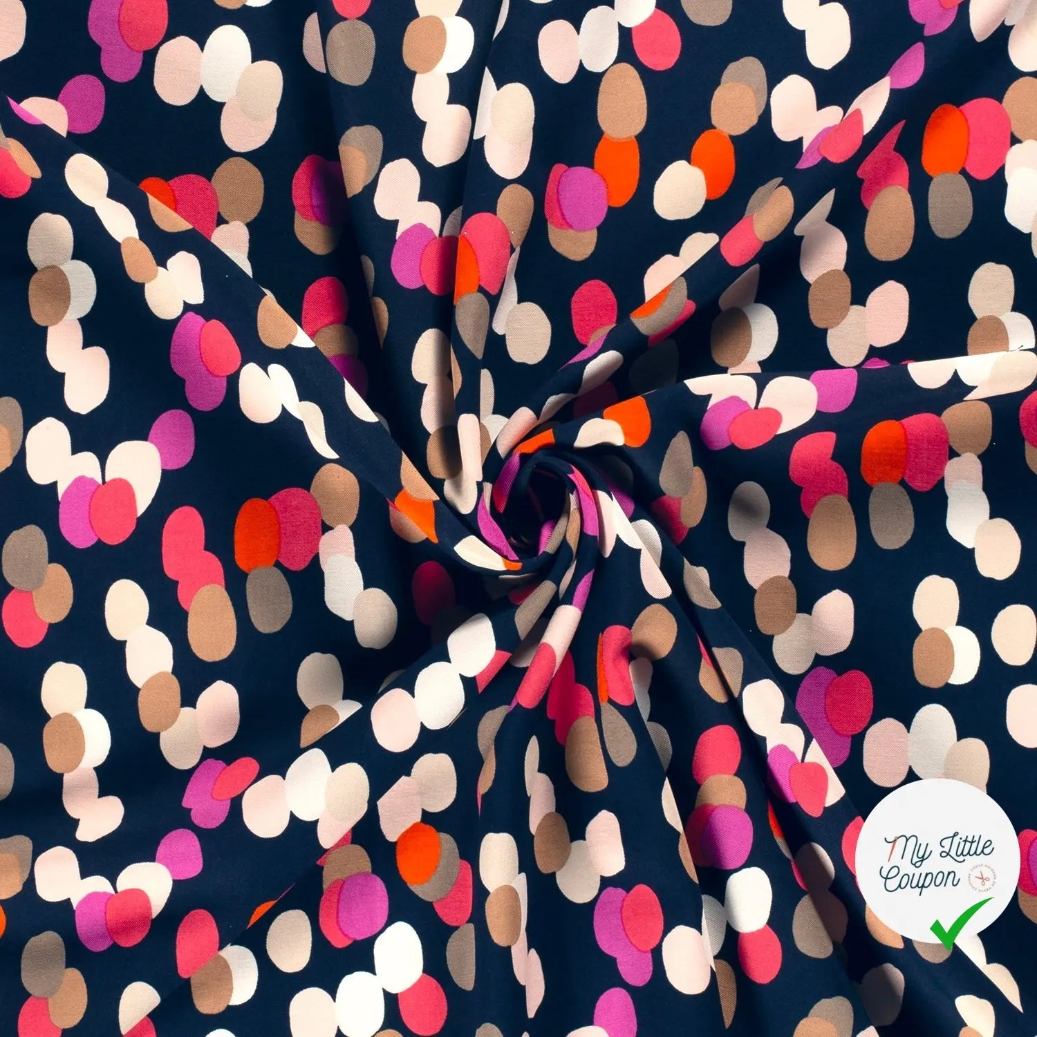 SERGÉ DE VISCOSE TISSU DÉLAVÉ POIS BLEU MARINE - My Little Coupon