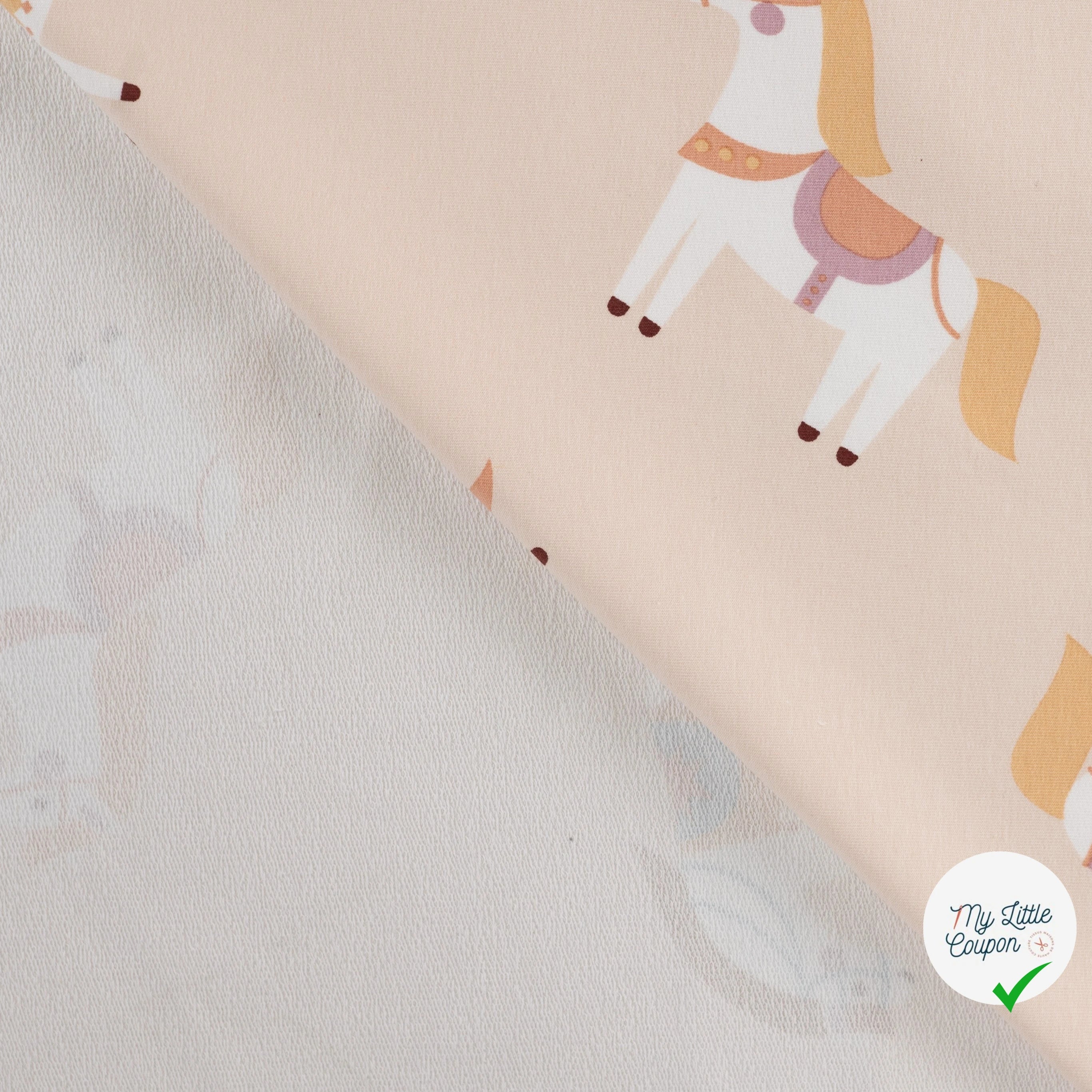 SWEAT FRENCH TERRY IMPRIMÉ CHEVAUX FOND SABLE PLAGE - My Little Coupon