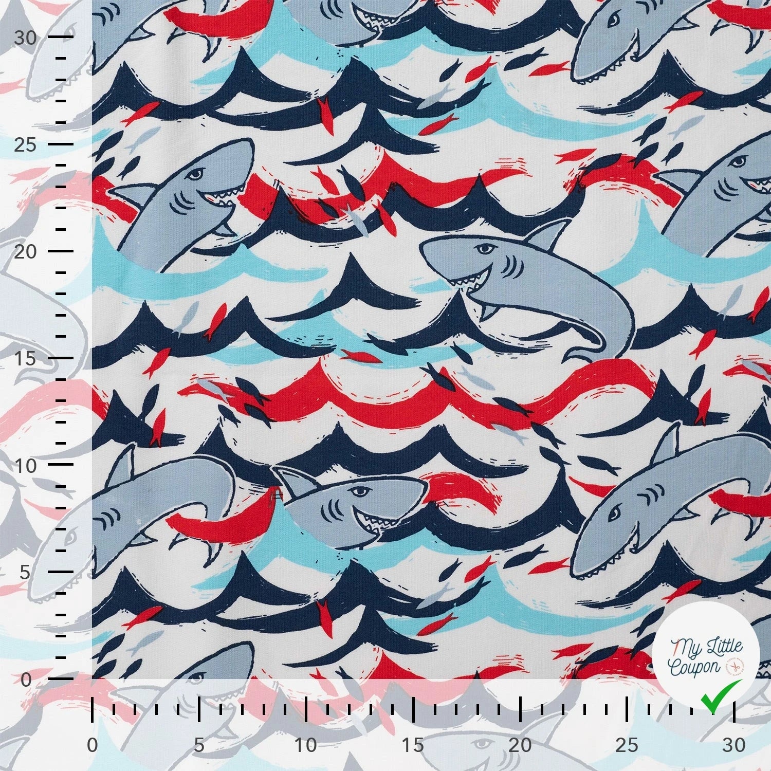 SWEAT FRENCH TERRY IMPRIMÉ REQUINS FOND ÉCRU - My Little Coupon