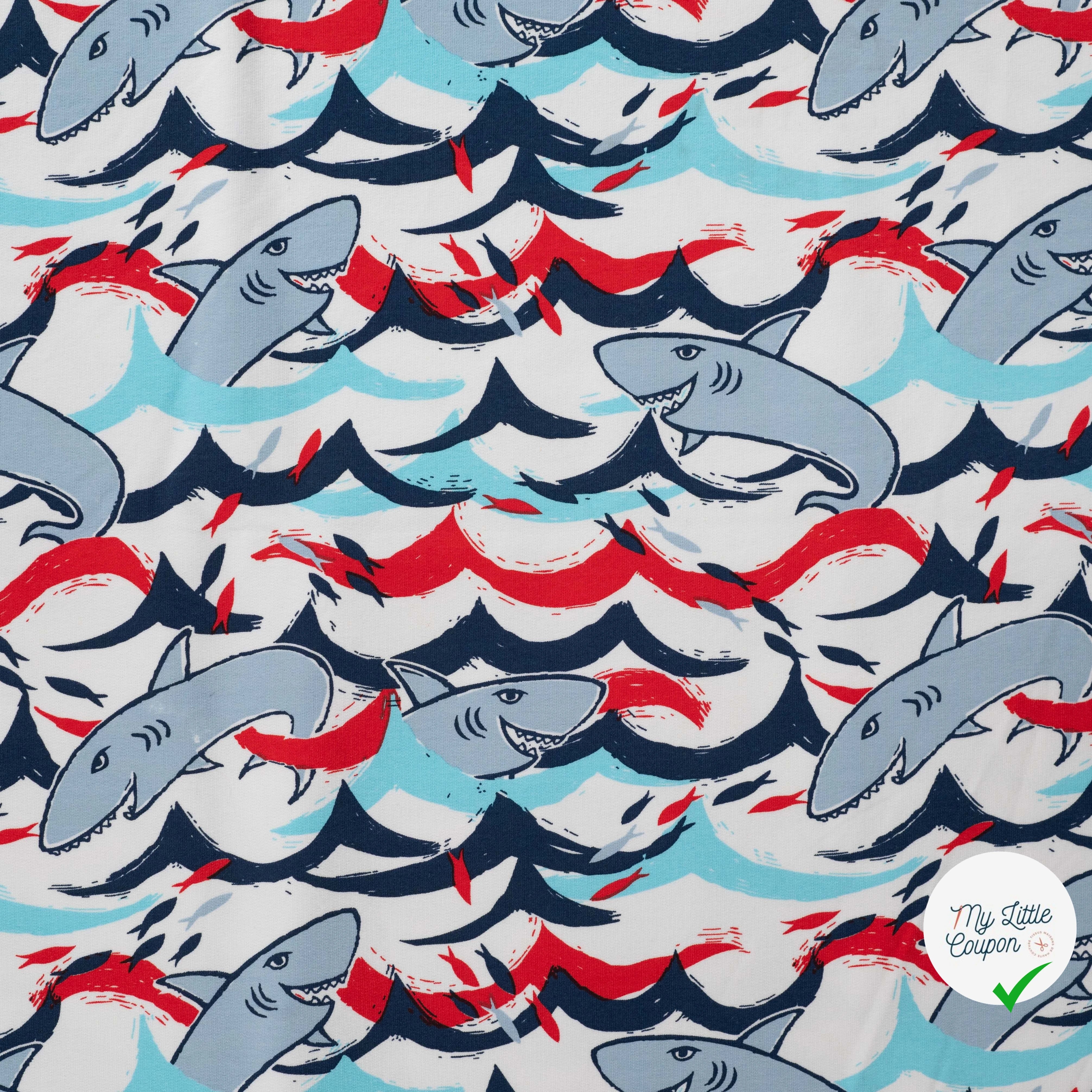 SWEAT FRENCH TERRY IMPRIMÉ REQUINS FOND ÉCRU - My Little Coupon