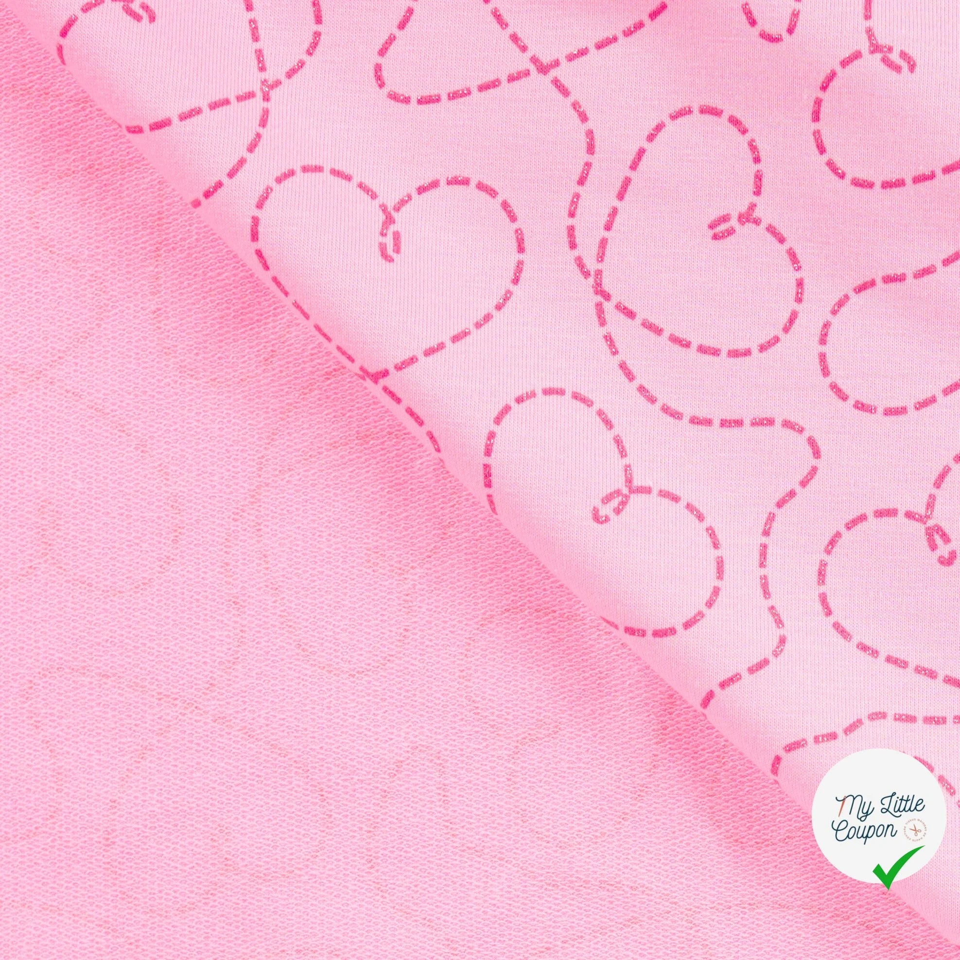 SWEAT FRENCH TERRY PAILLETÉ IMPRIMÉ CŒURS FOND POUDRÉ - My Little Coupon