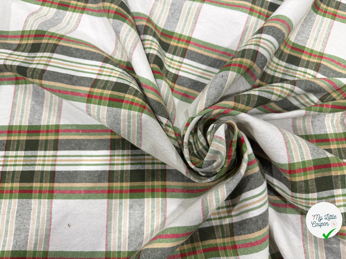 TISSÉ TEINT ÉCOSSAIS ÉCRU VERT 150 CM - My Little Coupon