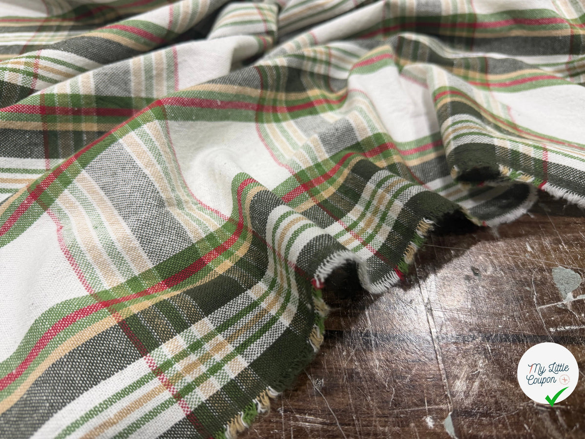 TISSÉ TEINT ÉCOSSAIS ÉCRU VERT 150 CM - My Little Coupon