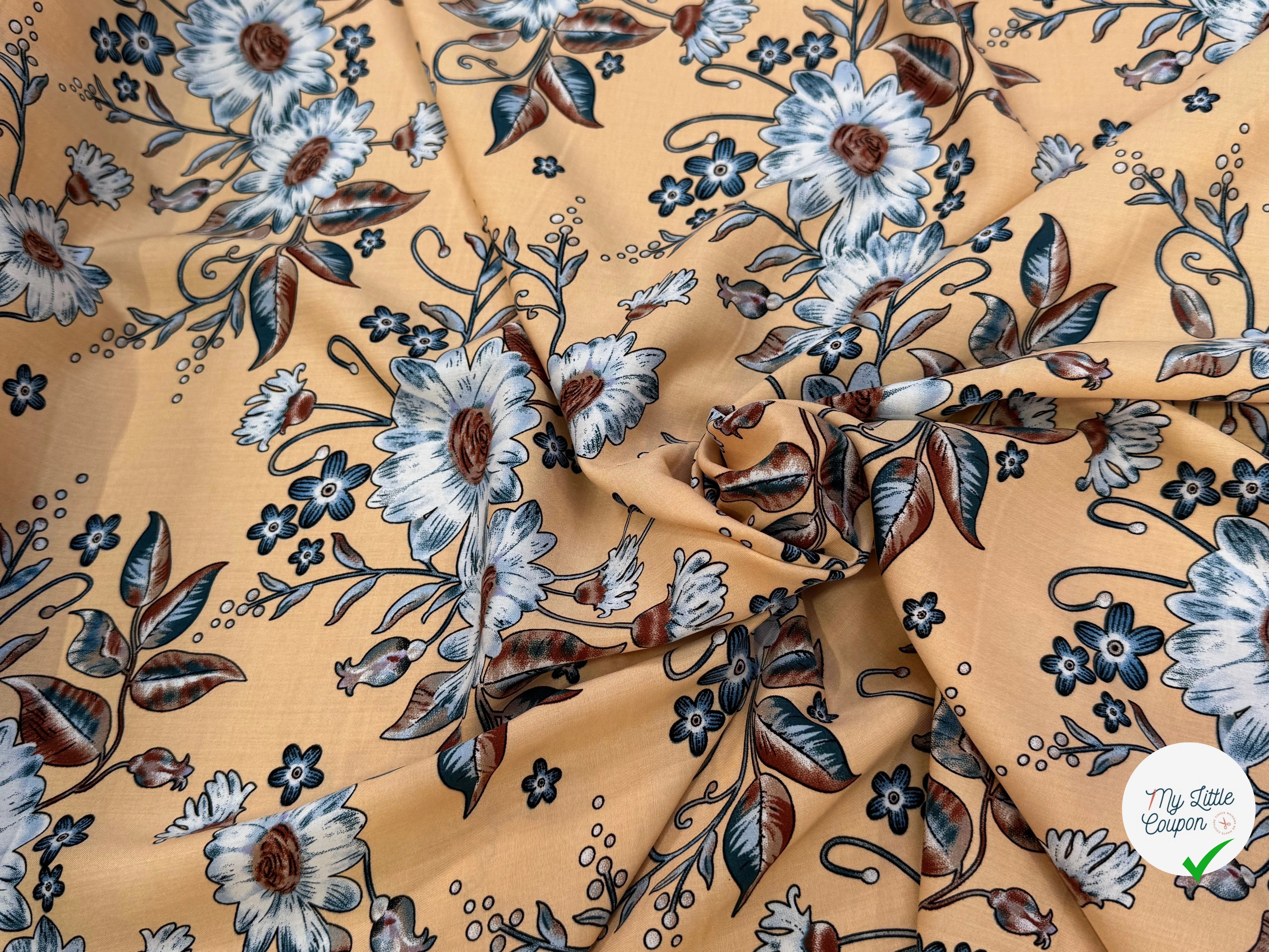 TISSU 100% VISCOSE IMPRIMÉ FOND DOWN ORANGE - My Little Coupon