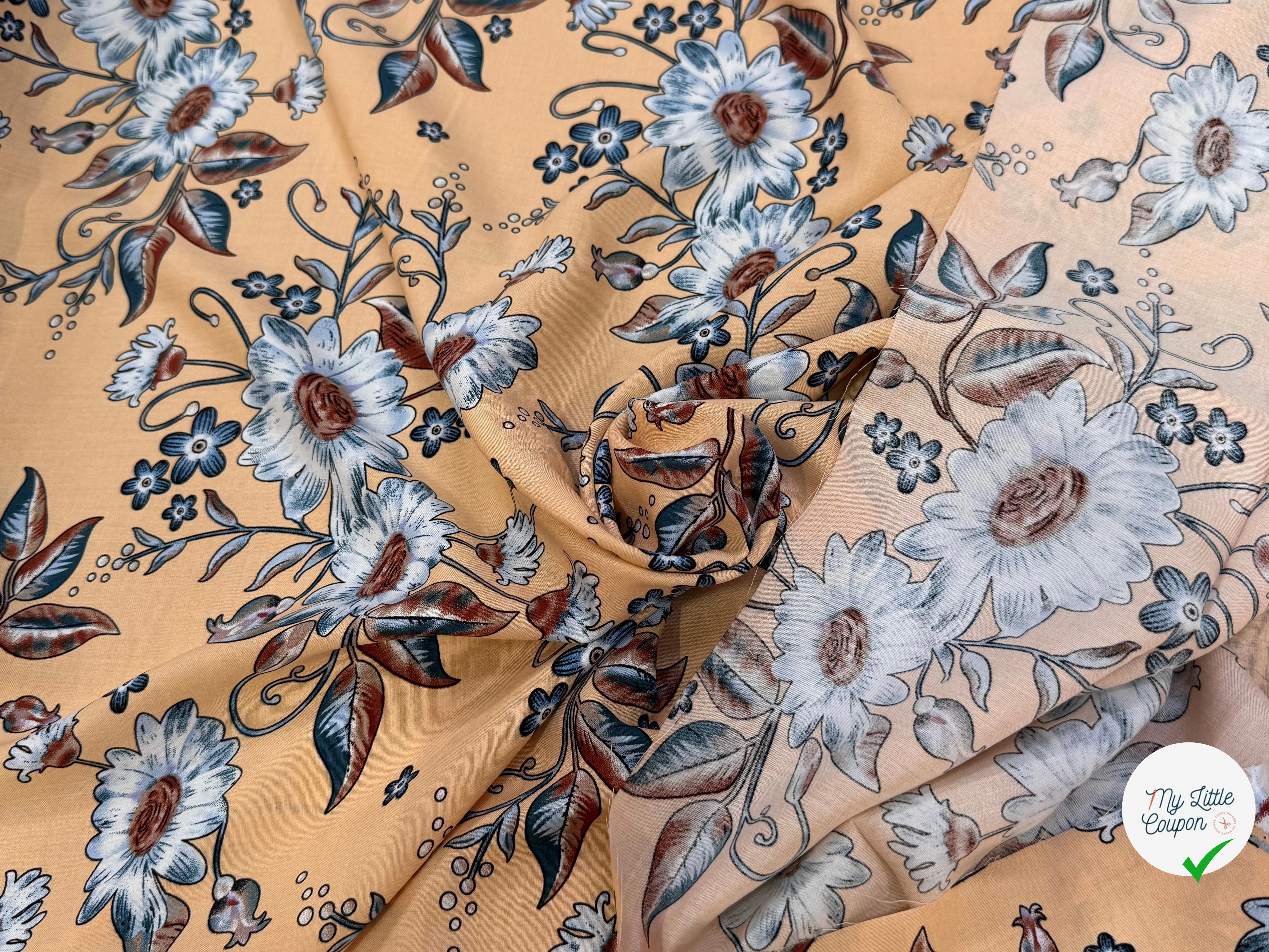 TISSU 100% VISCOSE IMPRIMÉ FOND DOWN ORANGE - My Little Coupon