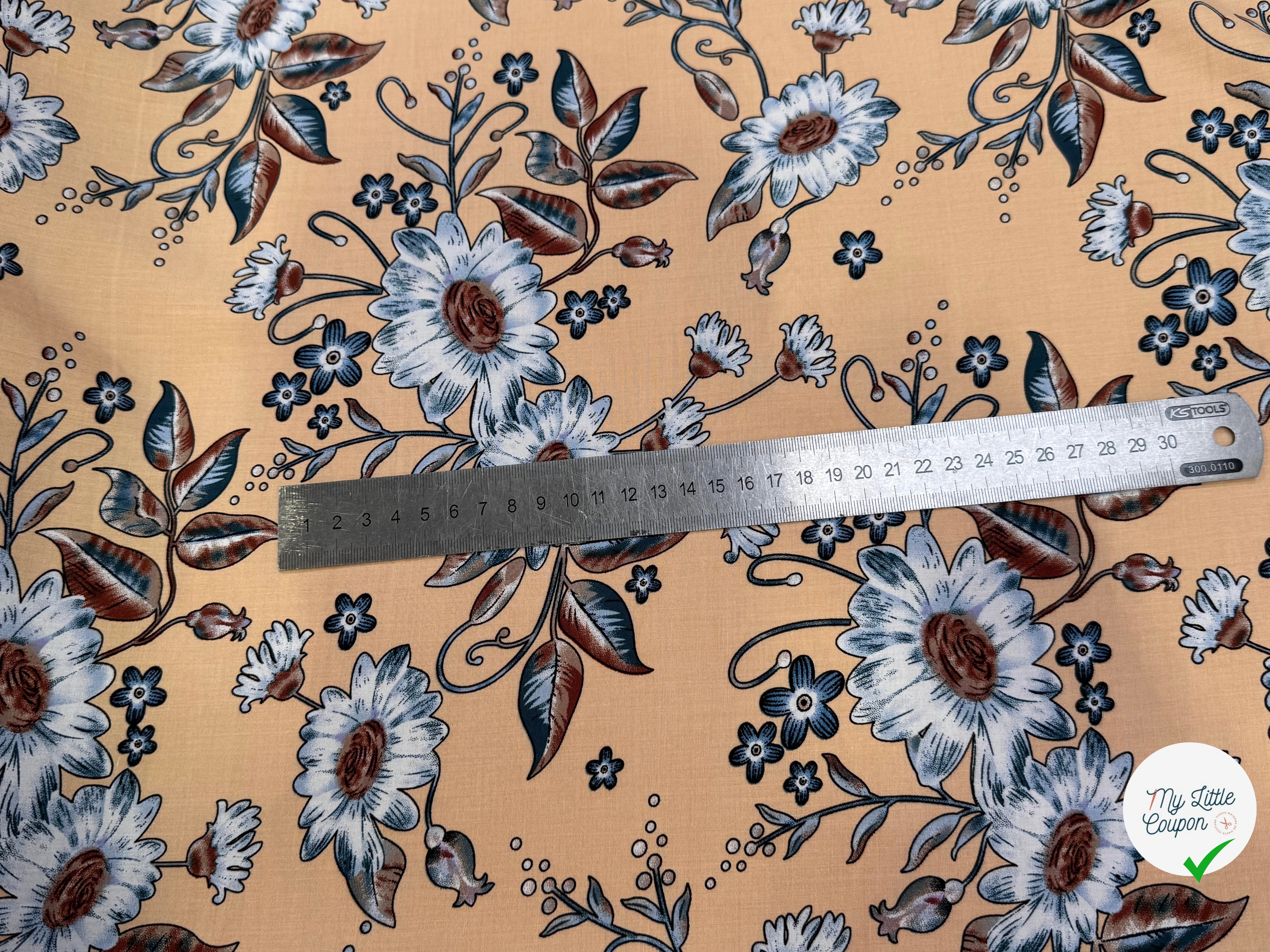 TISSU 100% VISCOSE IMPRIMÉ FOND DOWN ORANGE - My Little Coupon