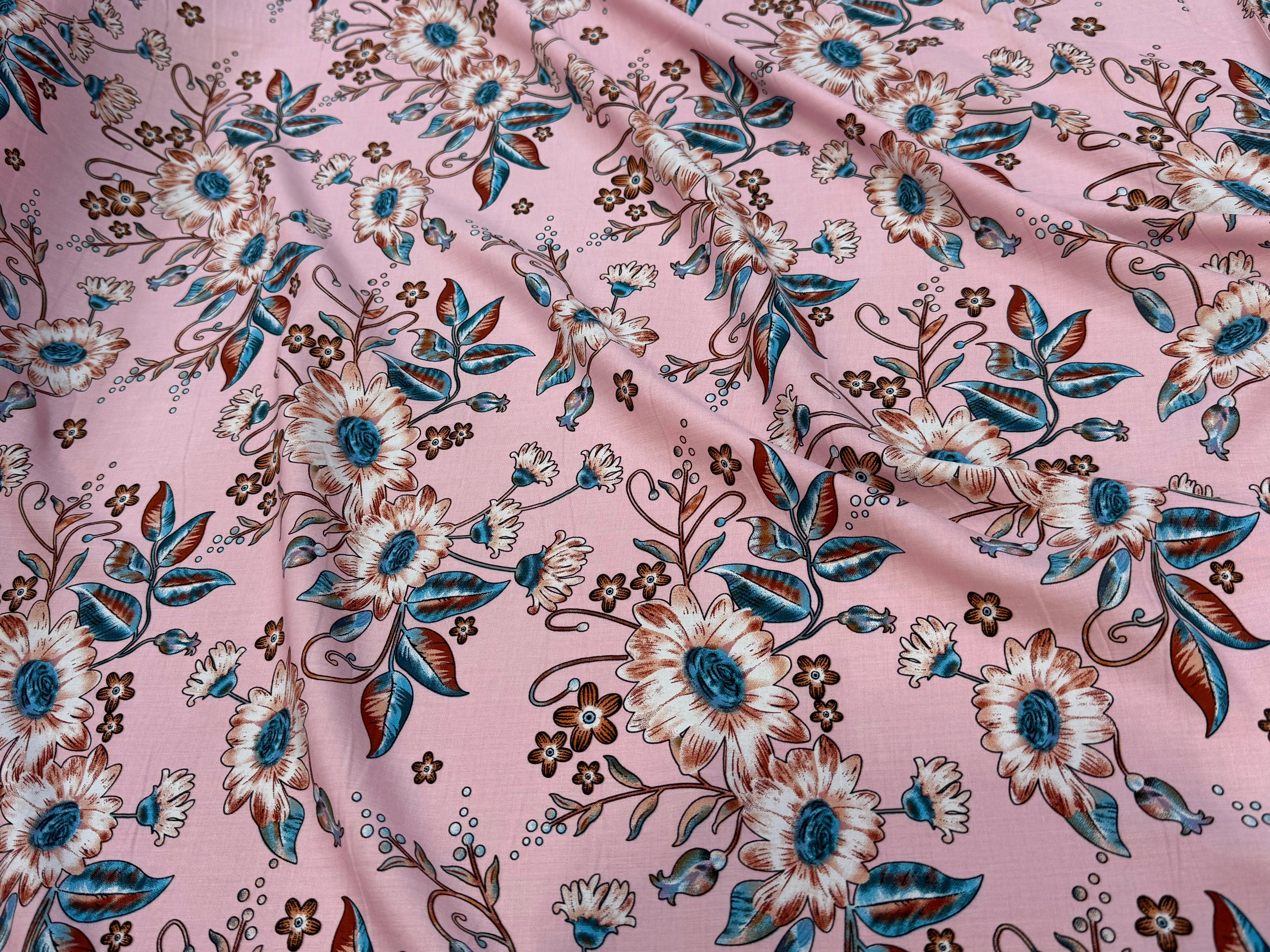 TISSU 100% VISCOSE IMPRIMÉ FOND ROSE - My Little Coupon