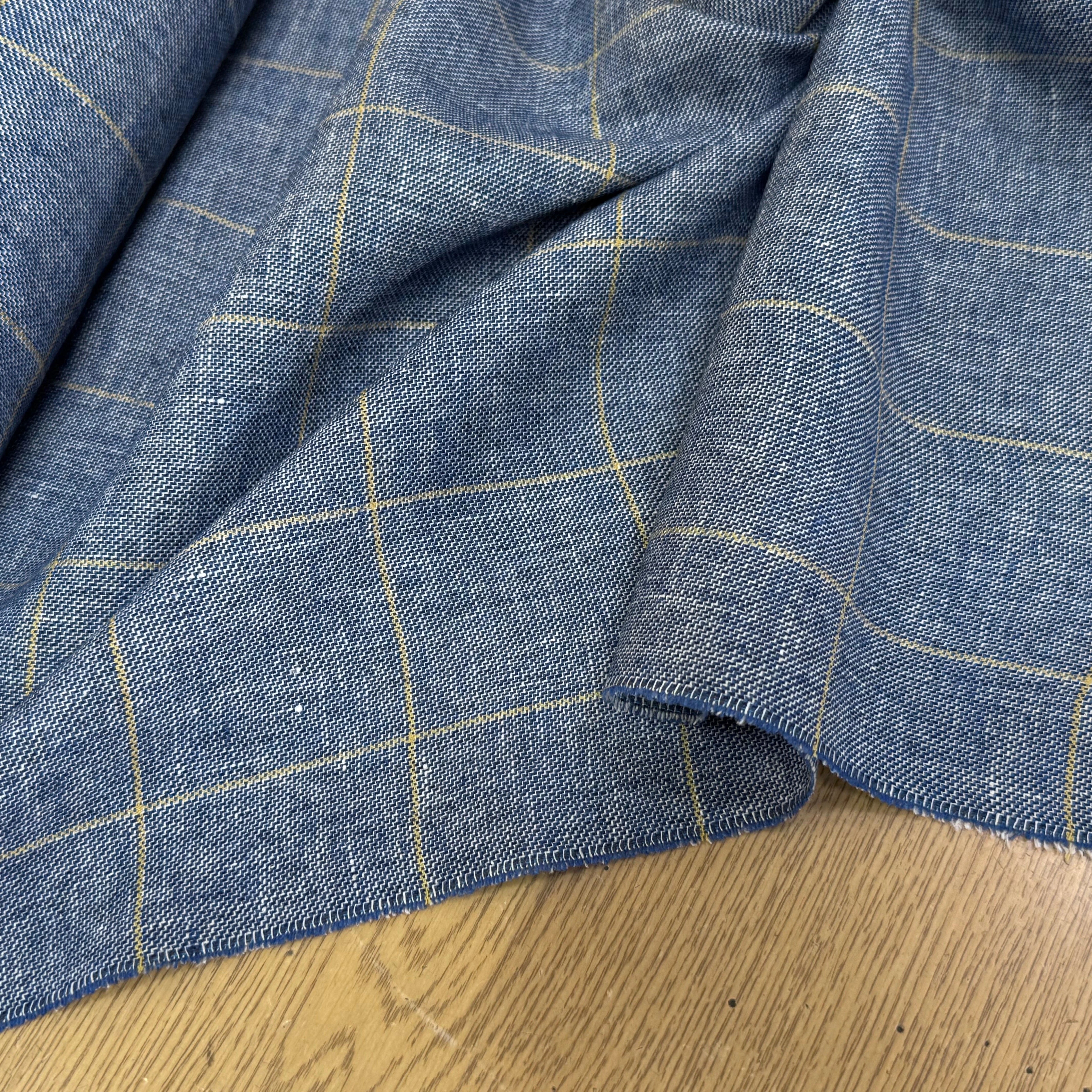 TISSU À CARREAUX 42% LIN LAINE & VISCOSE BLEU DENIM - My Little Coupon