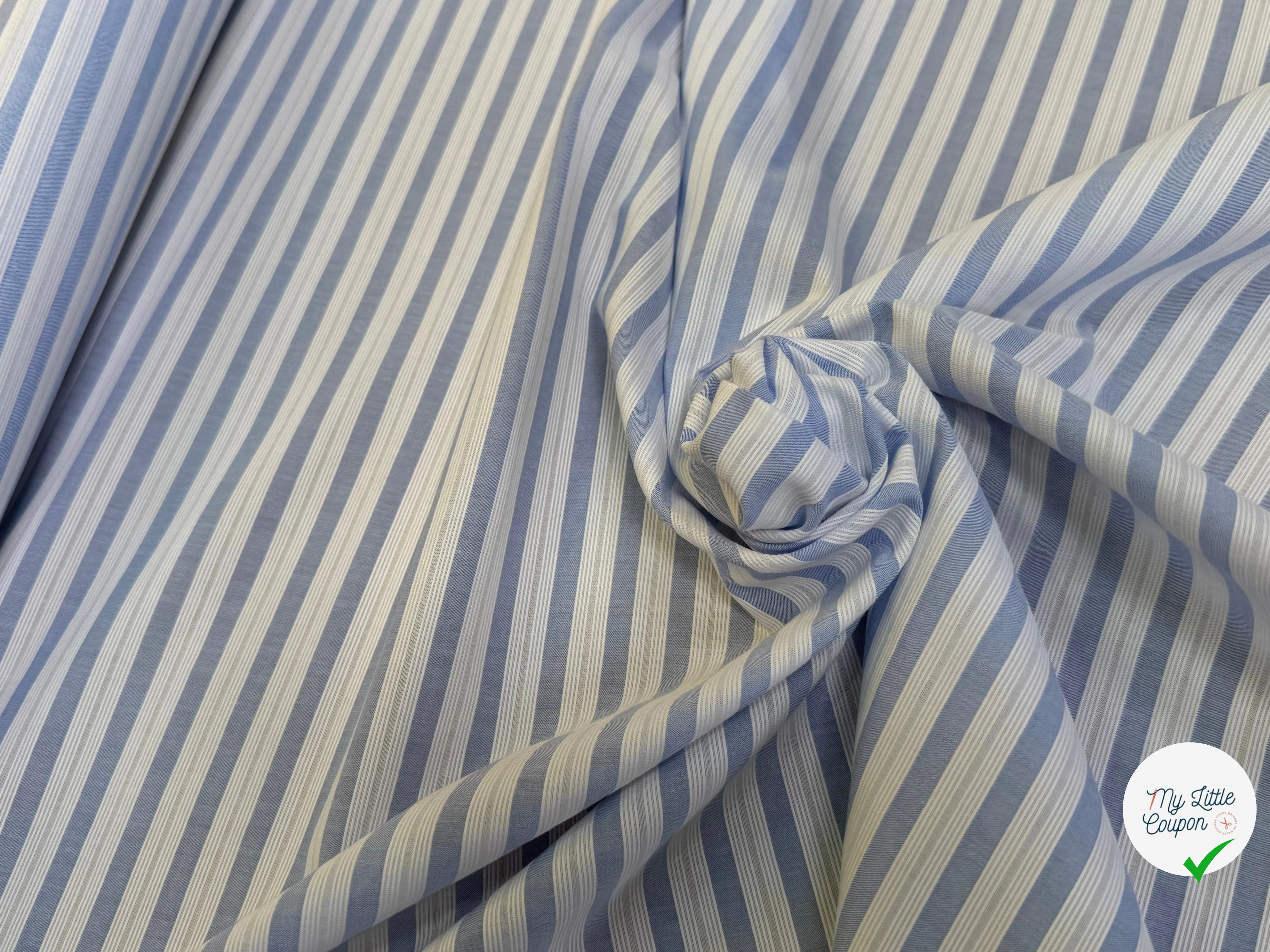 TISSU CHEMISE 100% COTON ORGANIC À RAYURES WHITE & SKY BLUE - My Little Coupon