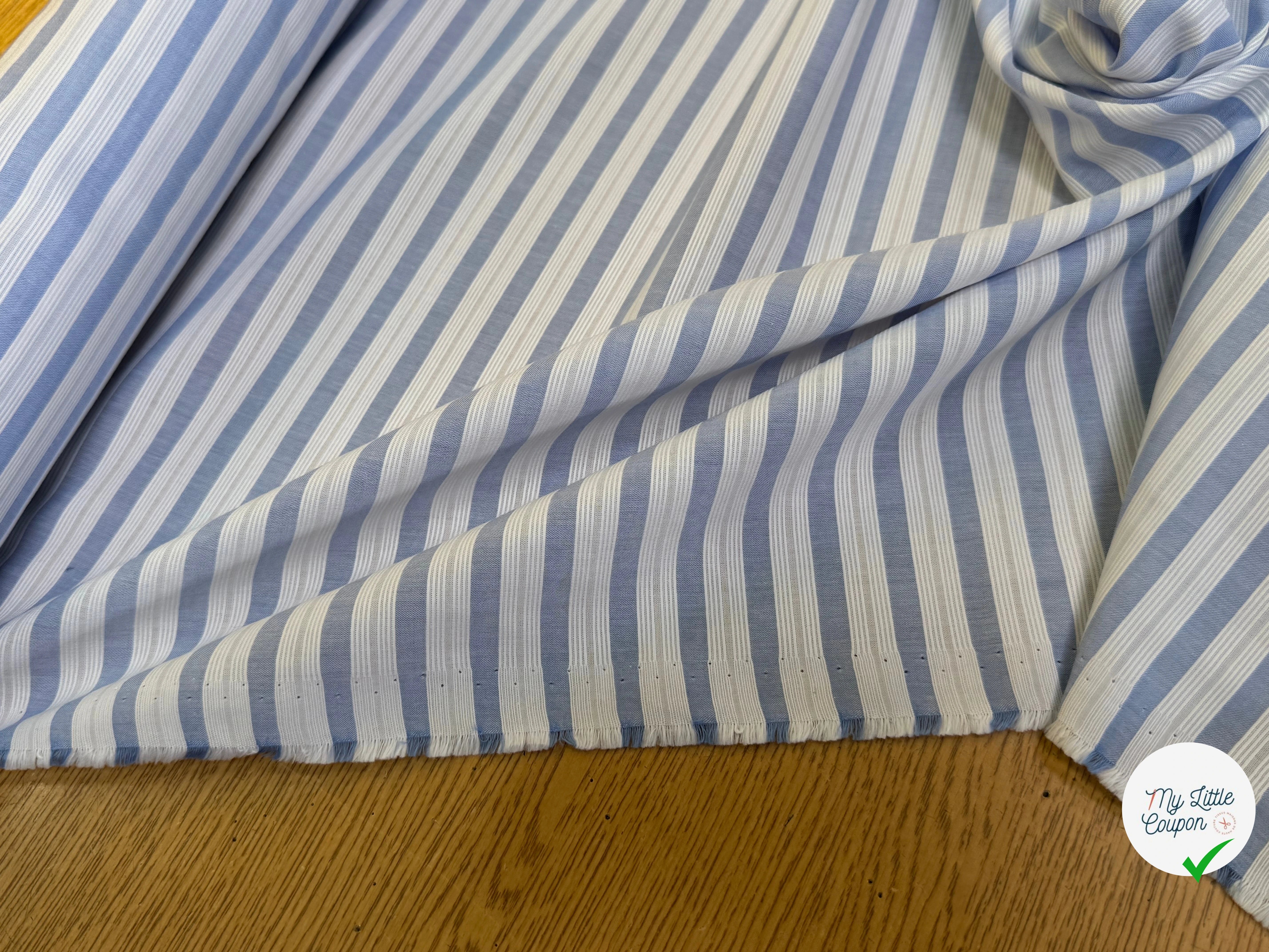 TISSU CHEMISE 100% COTON ORGANIC À RAYURES WHITE & SKY BLUE - My Little Coupon