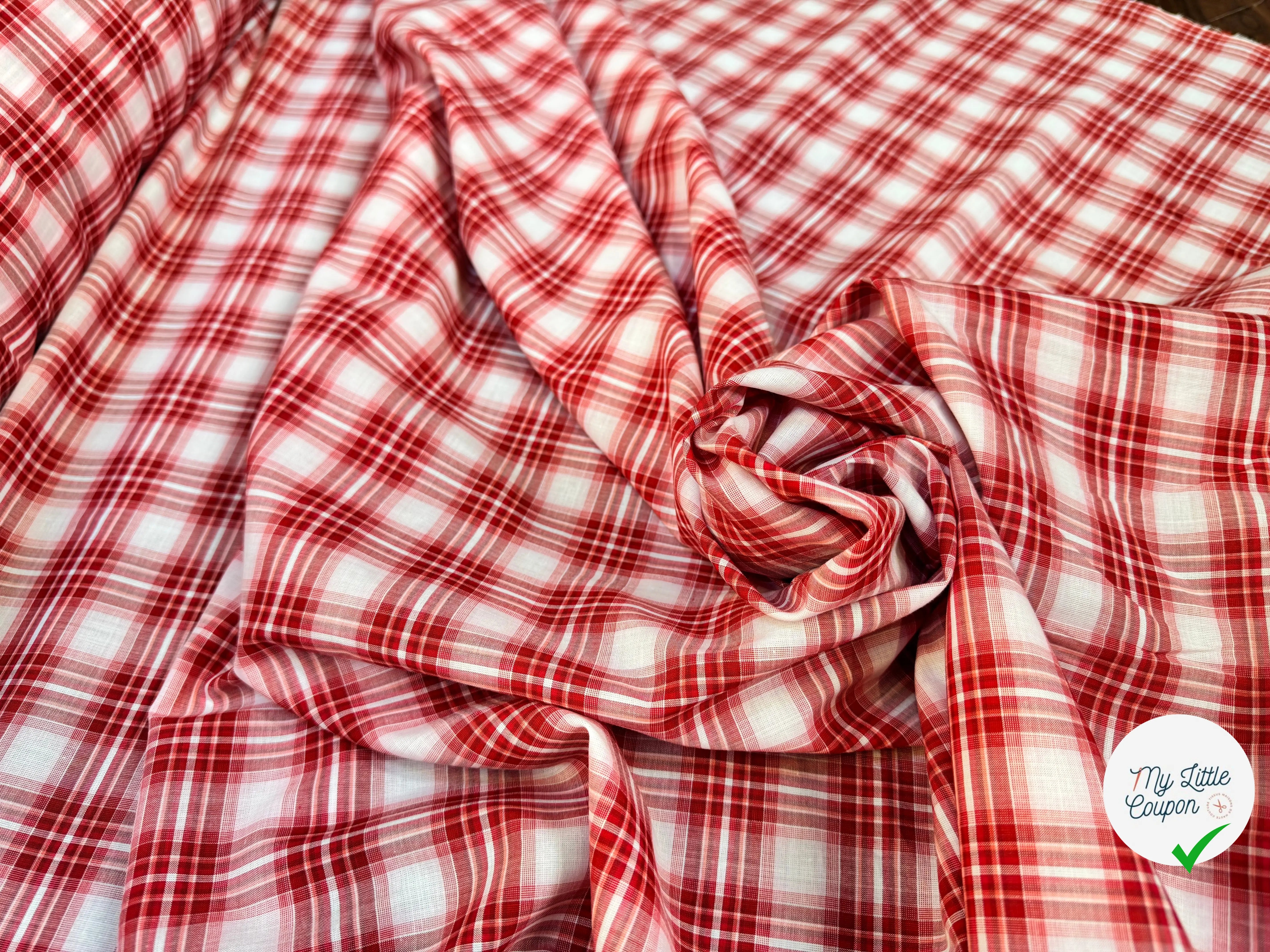 TISSU CHEMISE CARREAUX ROUGE BLANC - My Little Coupon