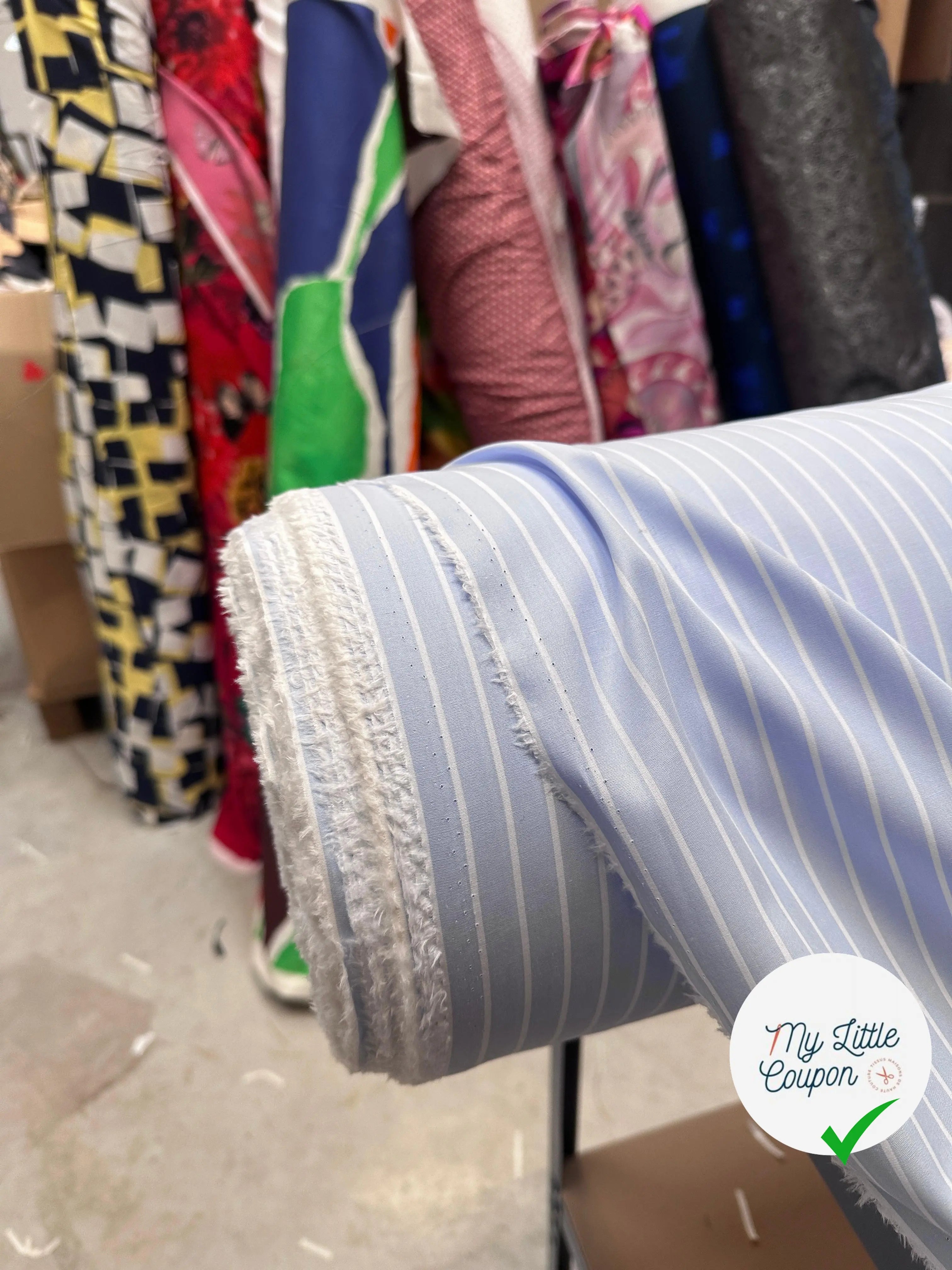 TISSU CHEMISE COTON BLEU RAYURE BLANC - My Little Coupon