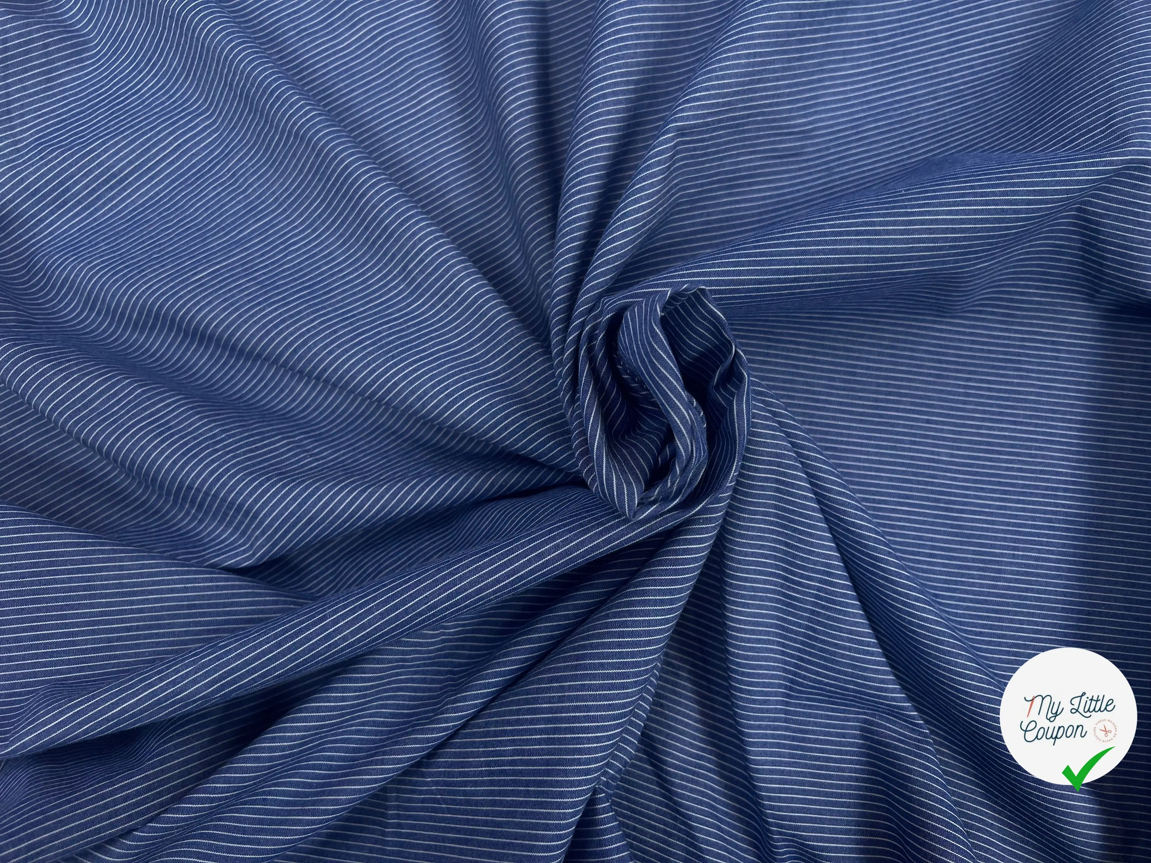 TISSU CHEMISE COTON BLEU RAYURES BLANCHE - My Little Coupon