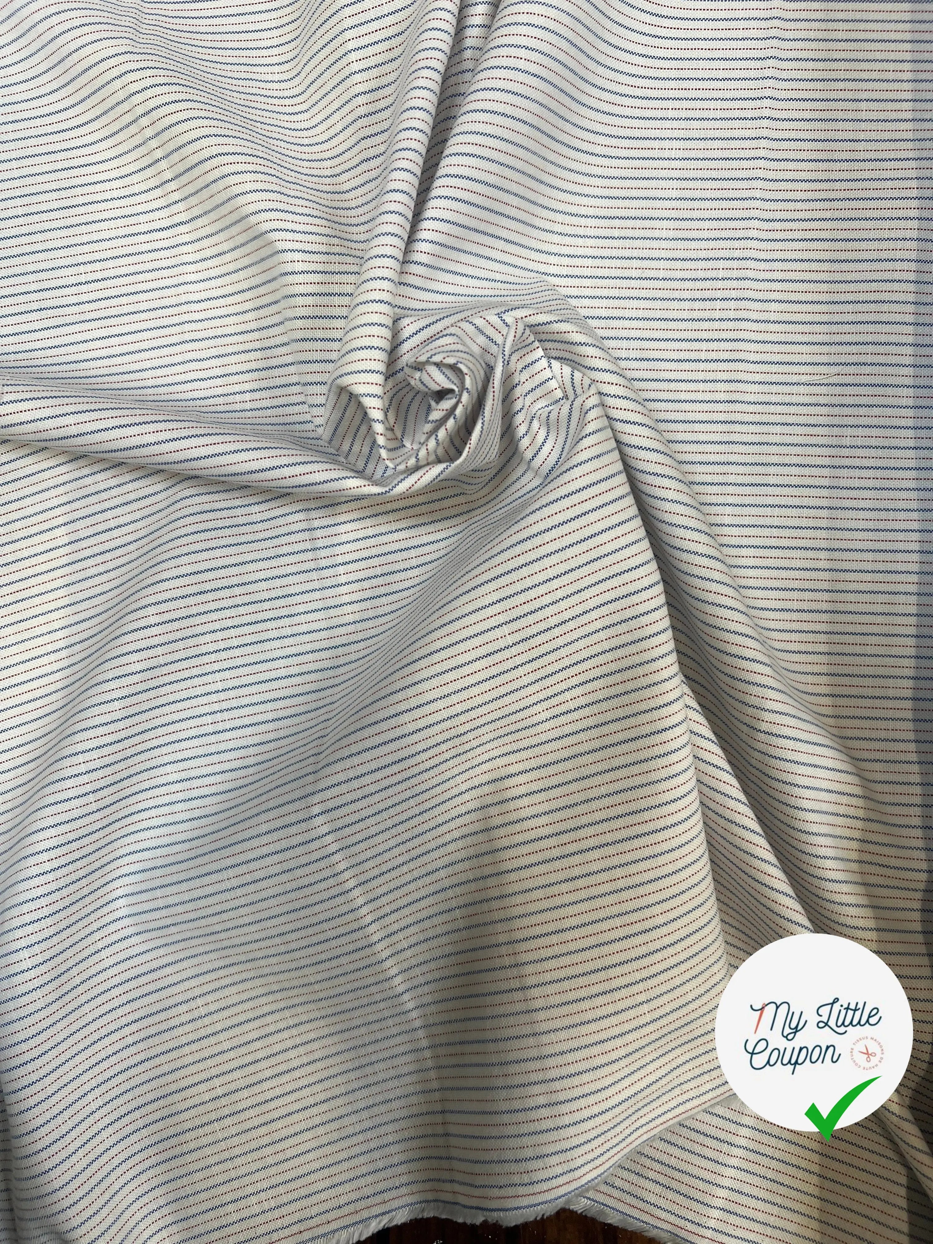 TISSU CHEMISE COTON FOND BLANC AVEC PETITES RAYURES - My Little Coupon