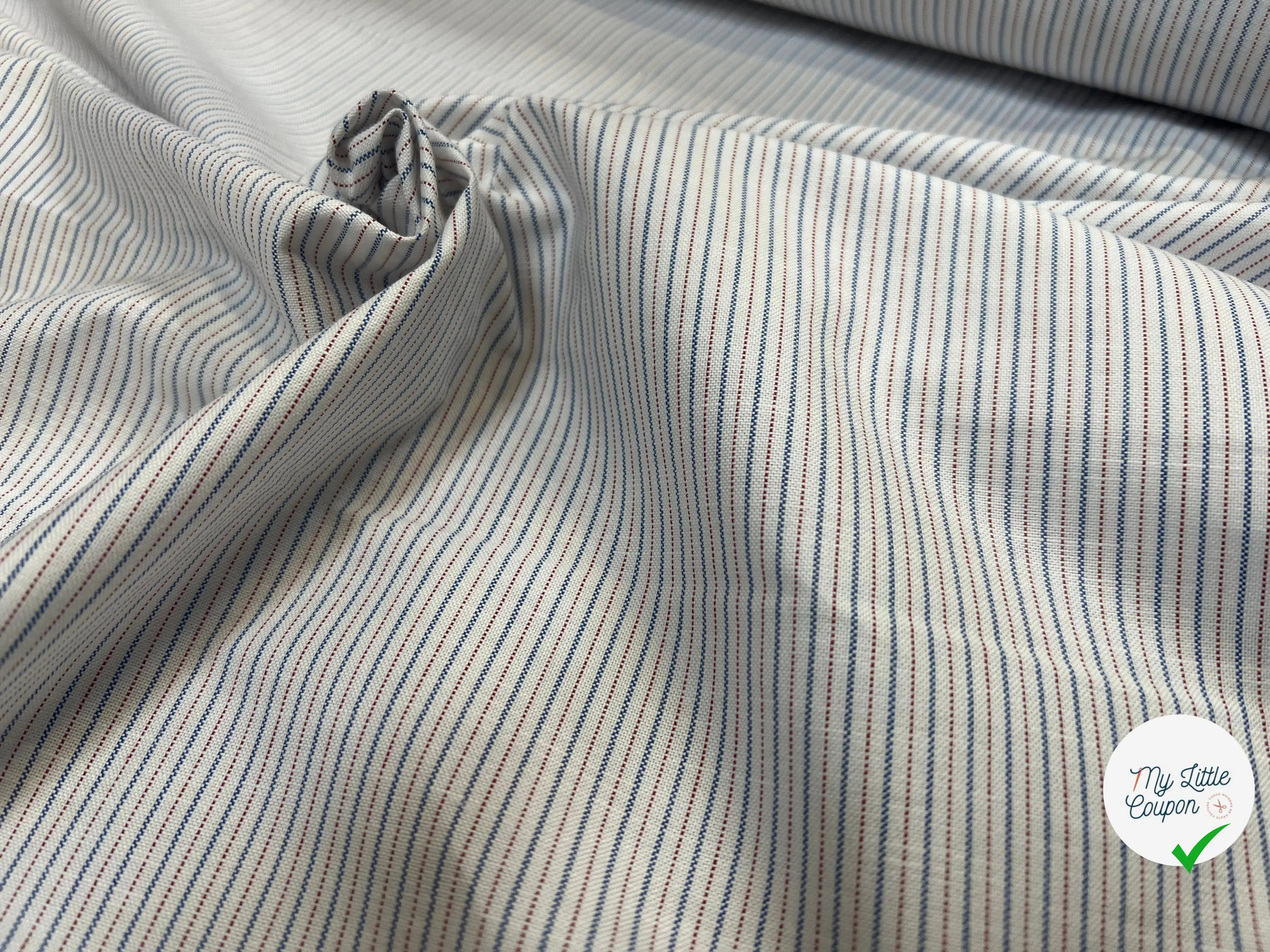 TISSU CHEMISE COTON FOND BLANC AVEC PETITES RAYURES - My Little Coupon