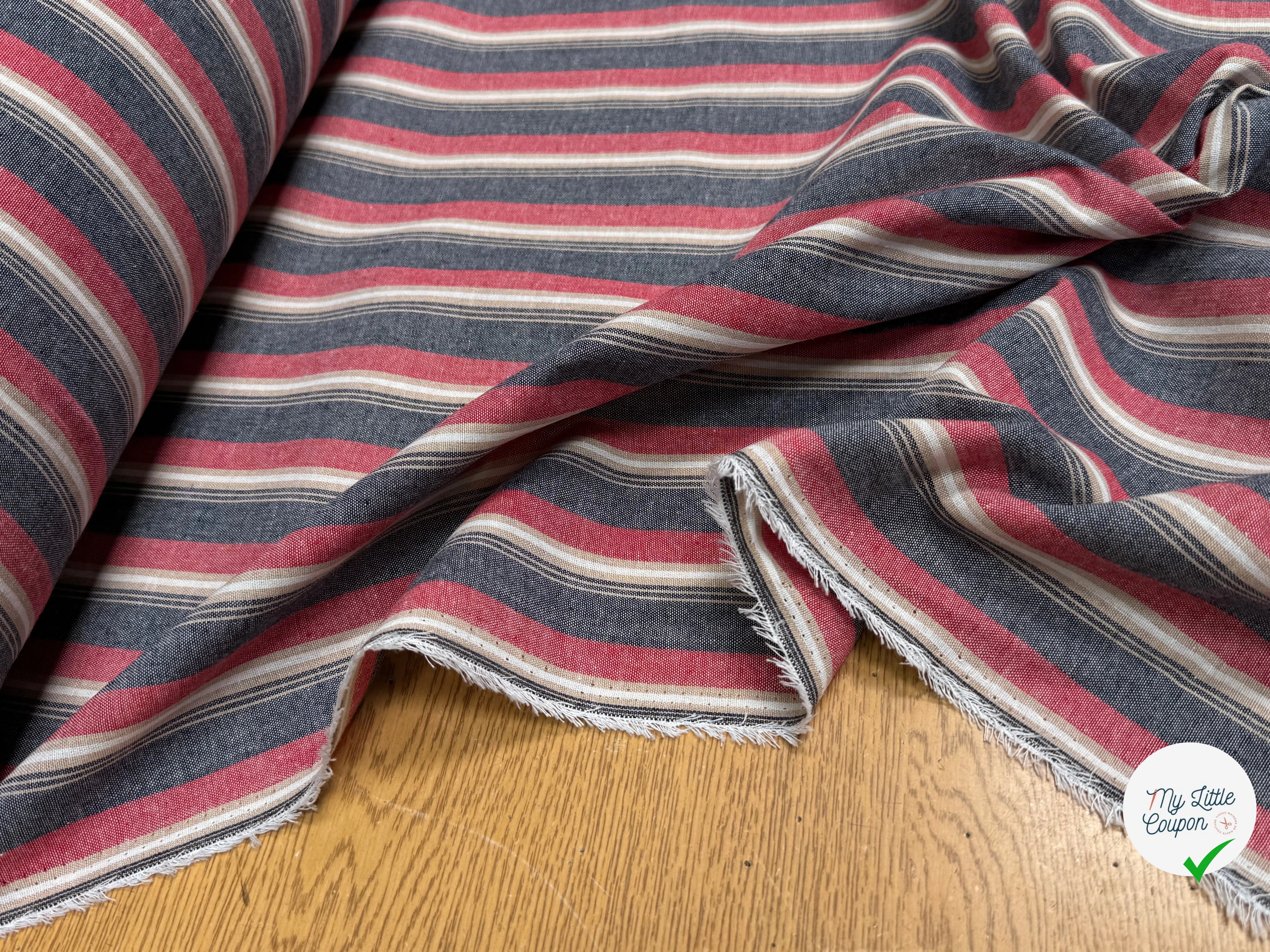 TISSU COTON ASPECT OXFORD 70% COTON RAYURES ROUGE - My Little Coupon