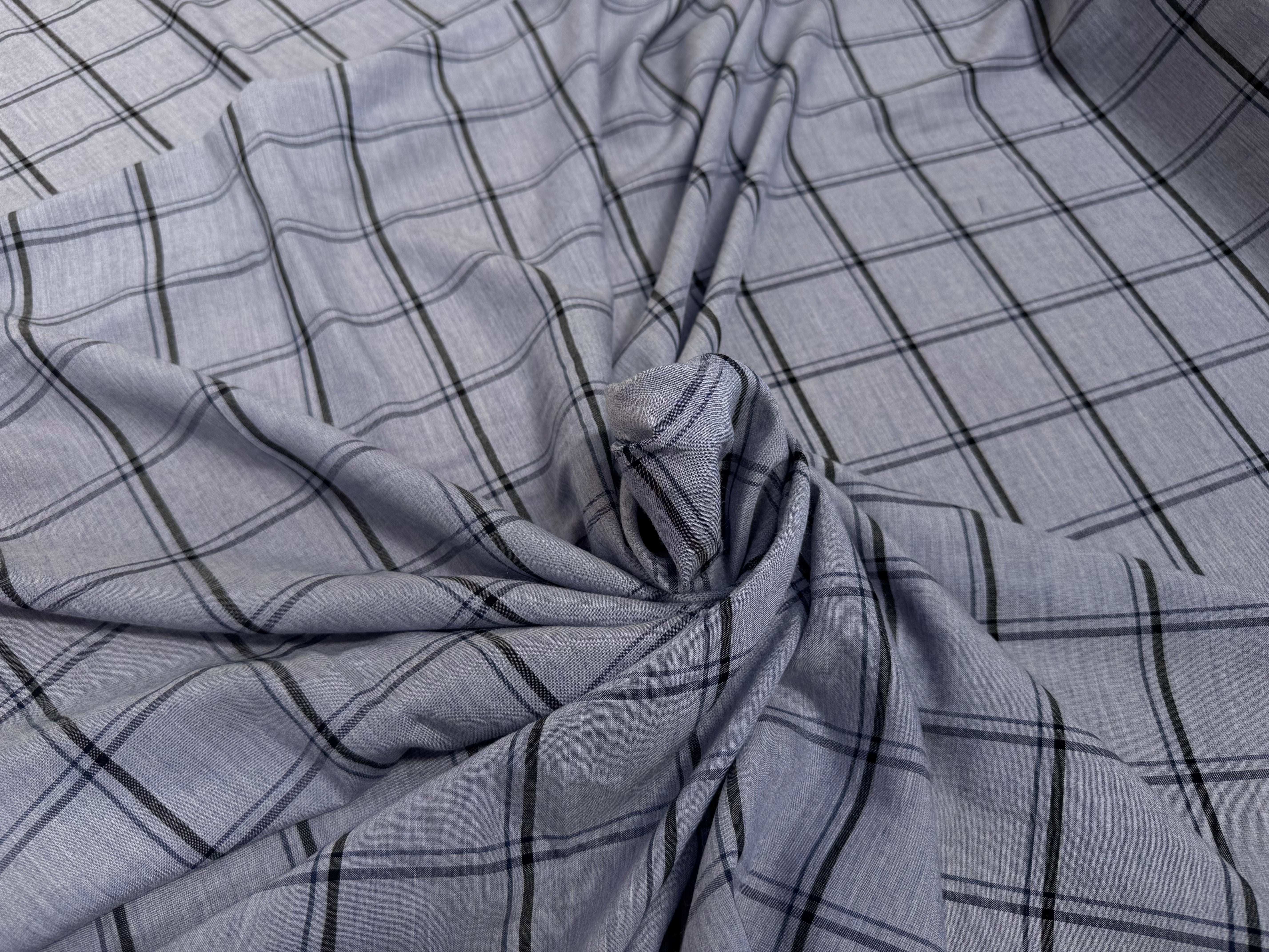 TISSU COTON CHEMISE FOND GRIS MOTIFS CARREAUX GRIS FONCÉ ULRTA DOUX - My Little Coupon