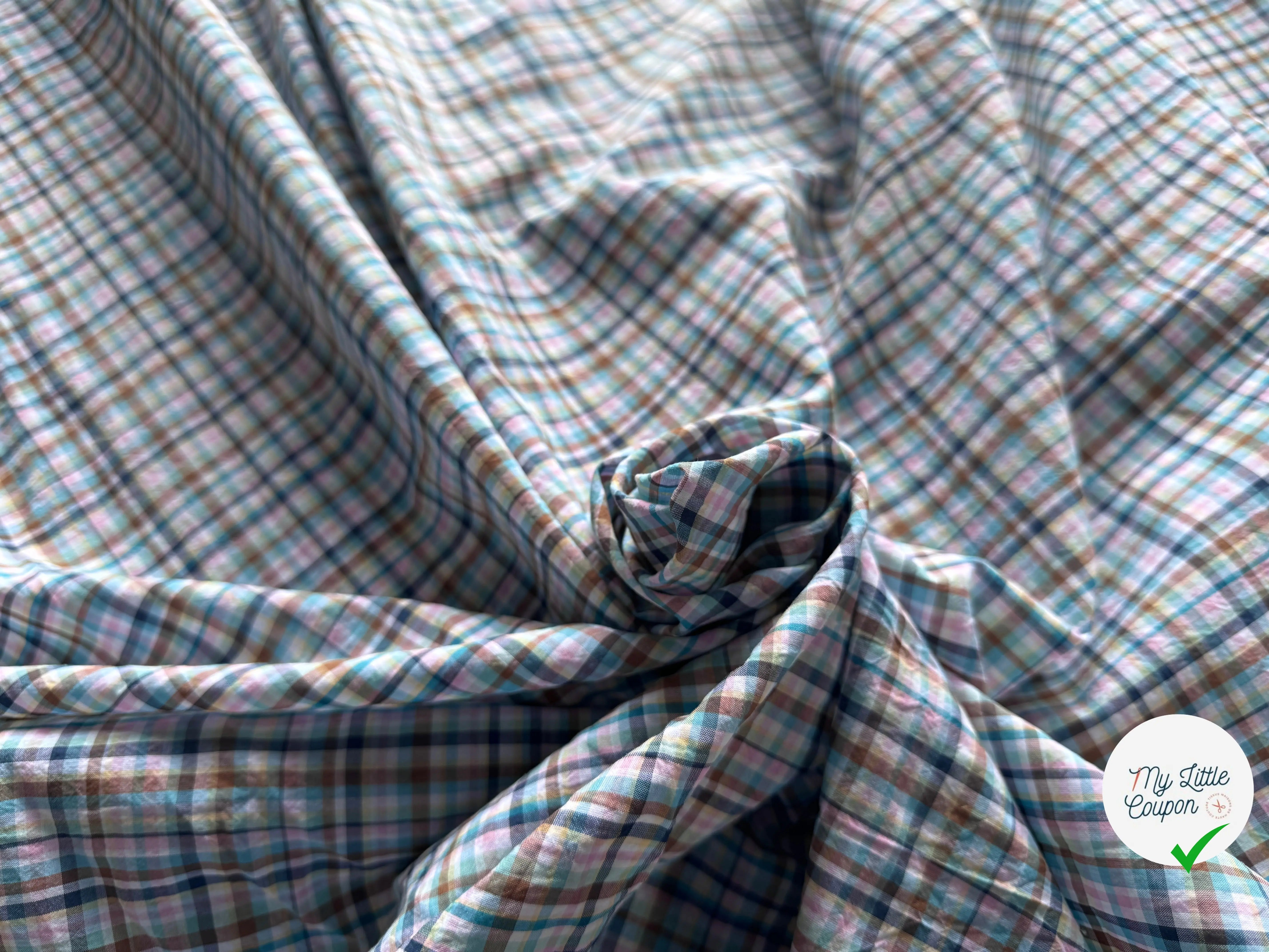 TISSU COTON LEGEREMENT GAUFFRÉ PETITS CARREAUX - My Little Coupon