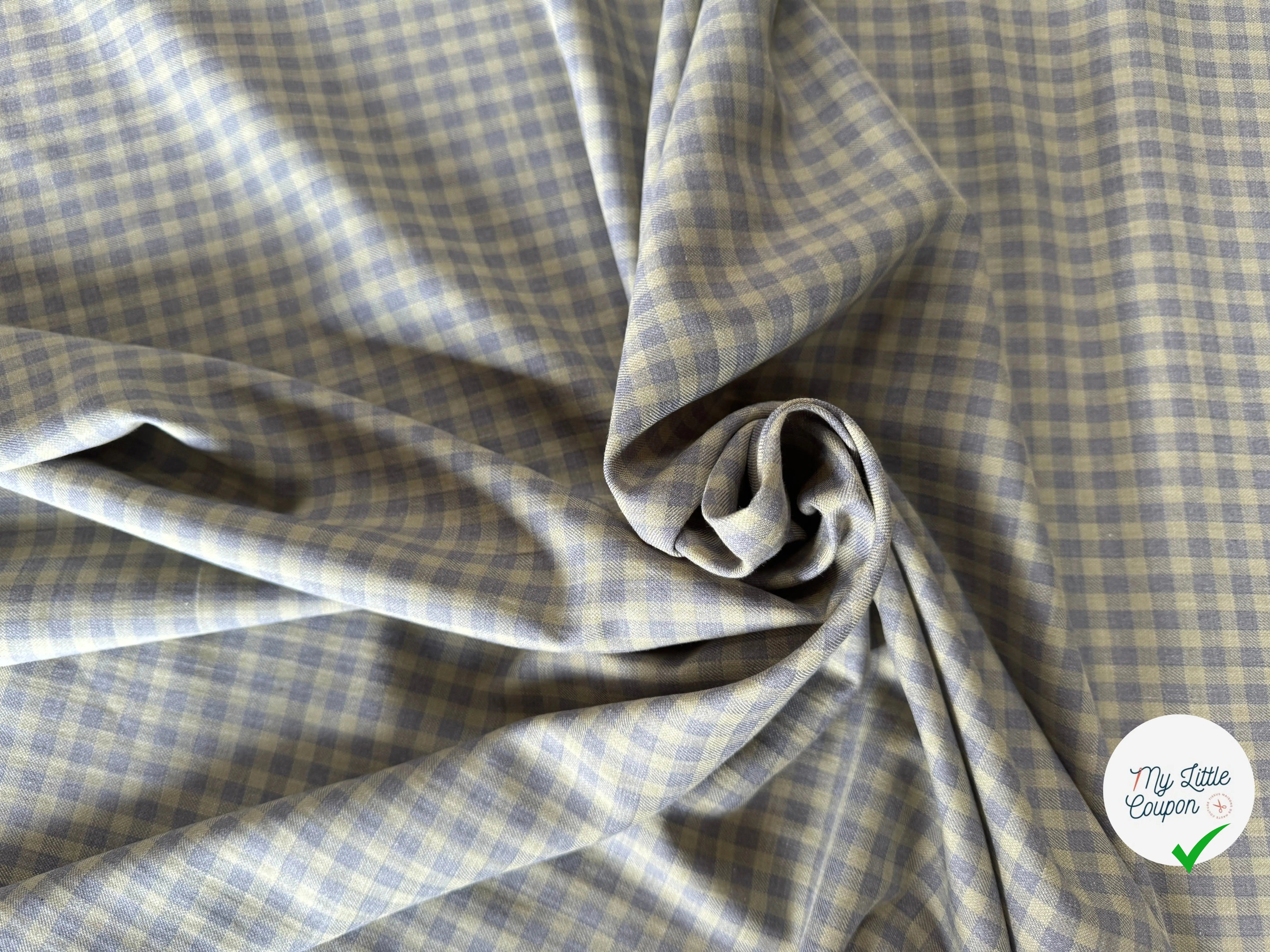 TISSU COTON SERGÉ CARREAUX 5MM PISTACHIO MAUVE - My Little Coupon