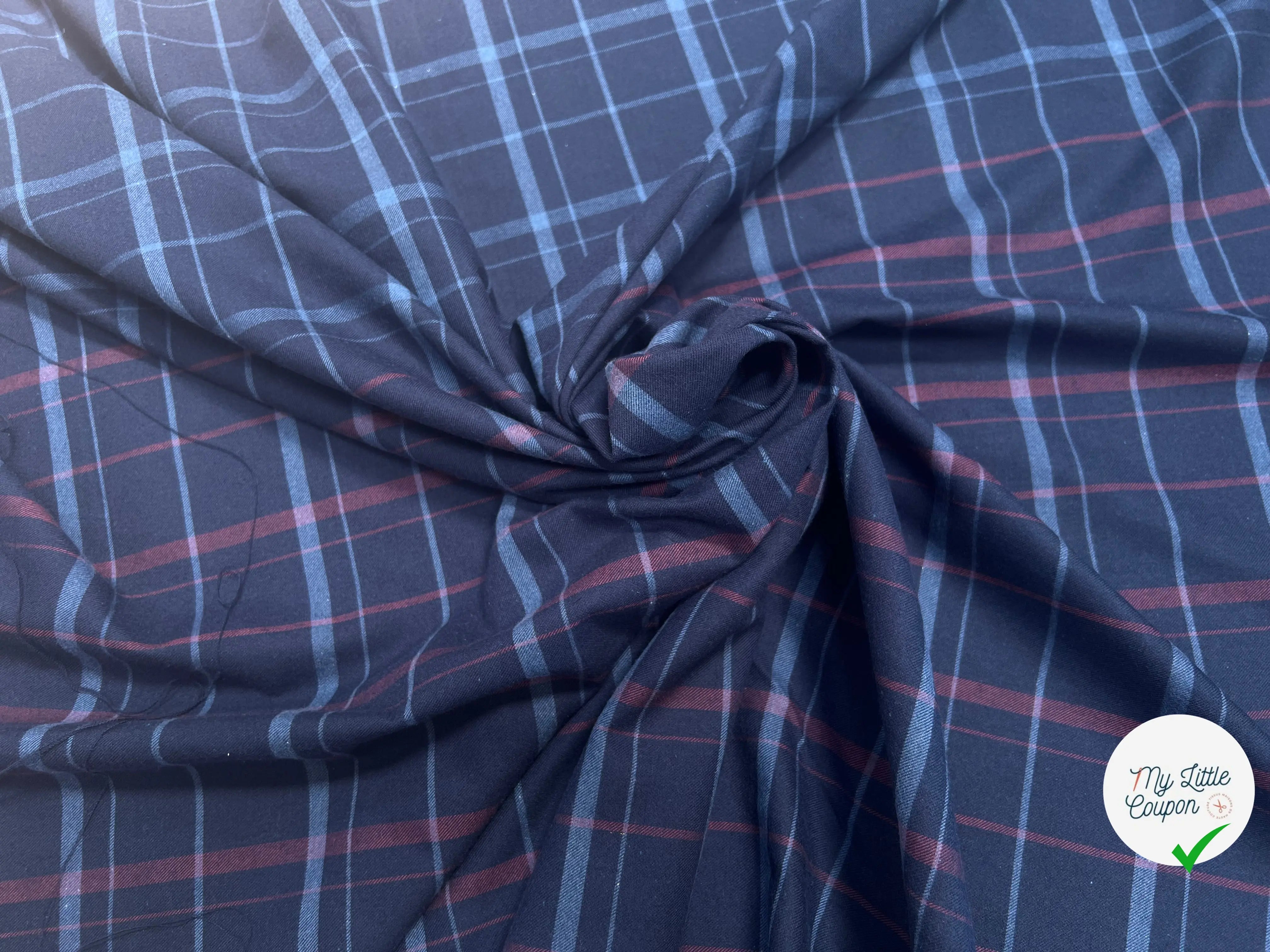 TISSU COTON TRAPPEUR A GRANDS CARREAUX BICOLORE BLEU NAVY ET ROUGE - My Little Coupon