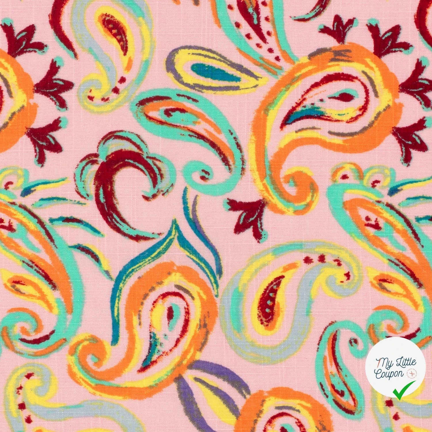 TISSU COTON VISCOSE CHAINE ET TRAME IMPRIMÉ PAISLEY ROSE CLAIR - My Little Coupon