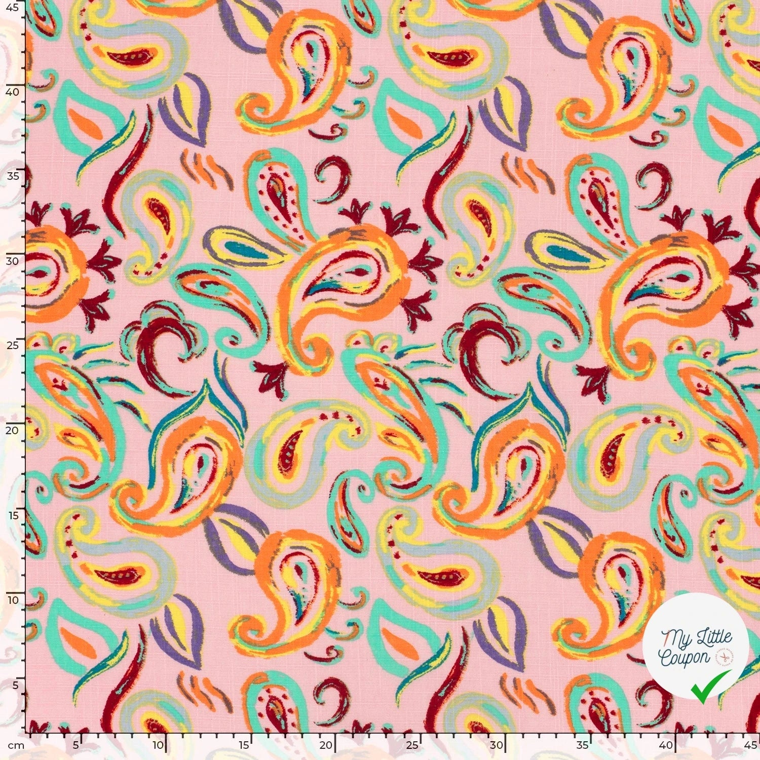 TISSU COTON VISCOSE CHAINE ET TRAME IMPRIMÉ PAISLEY ROSE CLAIR - My Little Coupon
