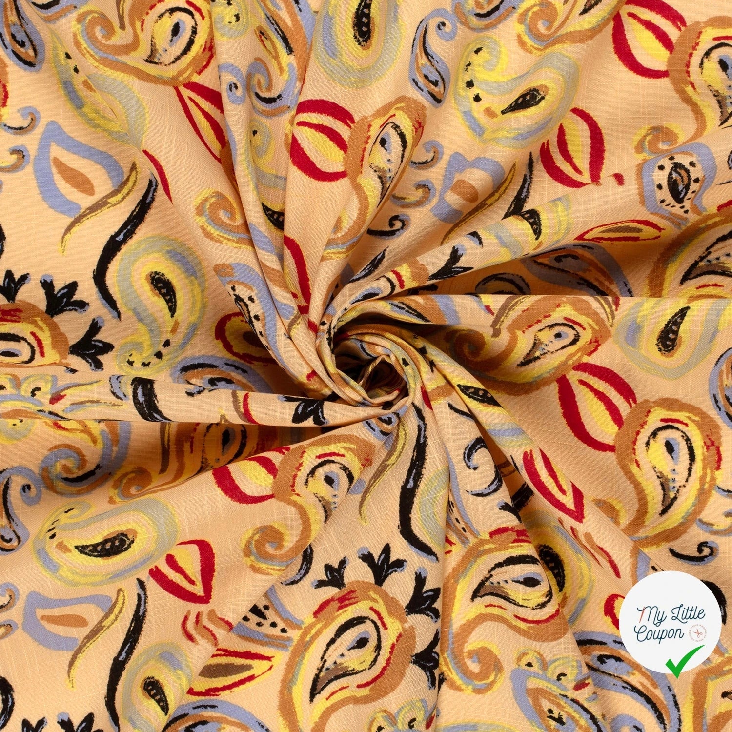TISSU COTON VISCOSE CHAINE ET TRAME IMPRIMÉ PAISLEY SAUMON - My Little Coupon