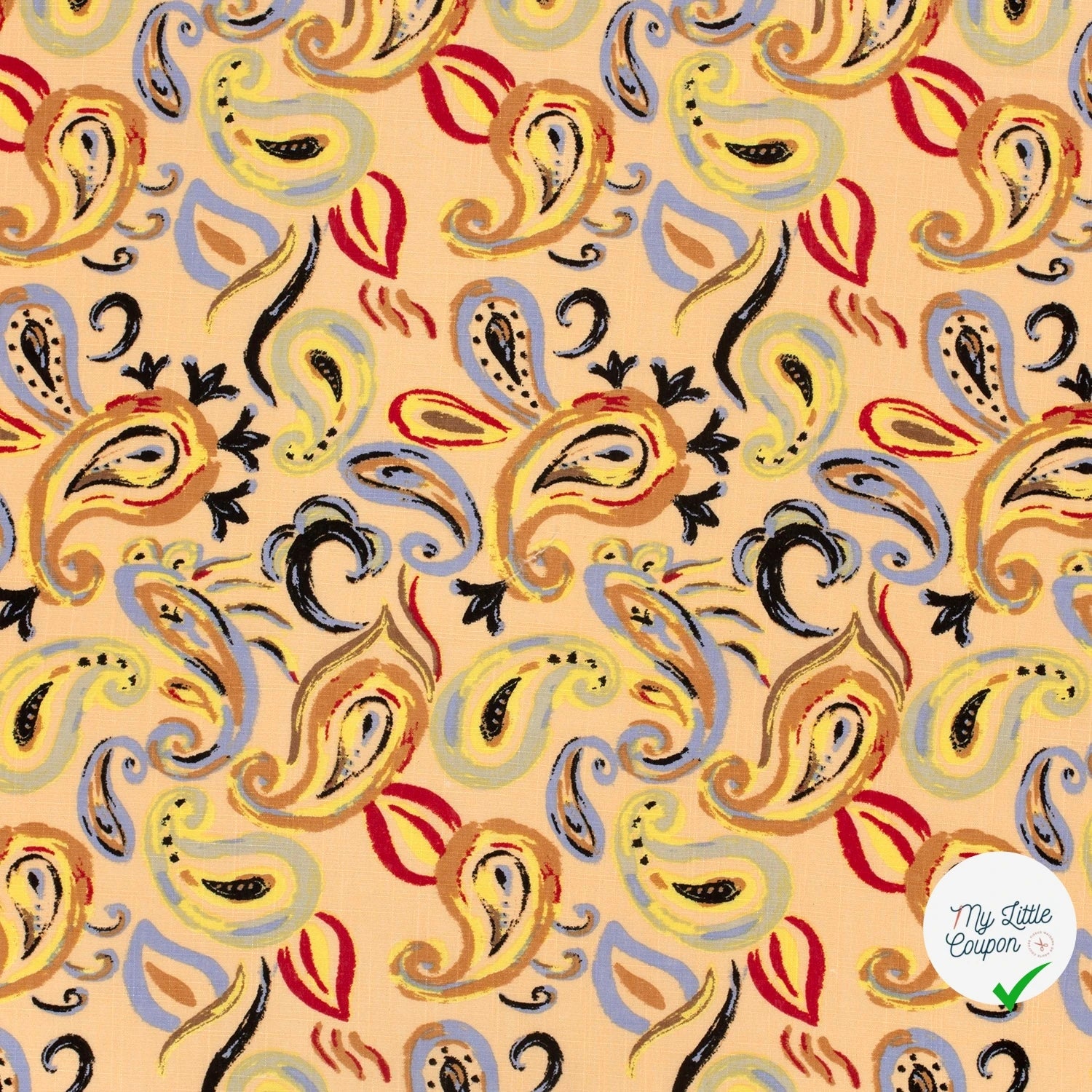TISSU COTON VISCOSE CHAINE ET TRAME IMPRIMÉ PAISLEY SAUMON - My Little Coupon