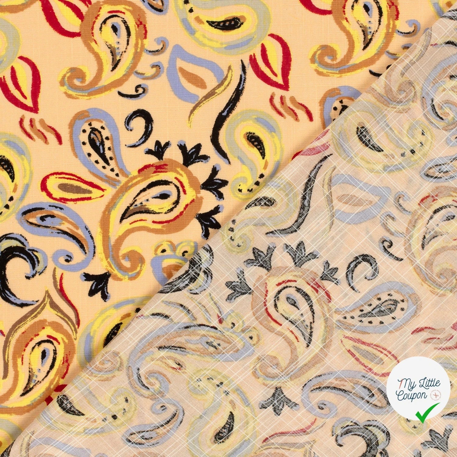 TISSU COTON VISCOSE CHAINE ET TRAME IMPRIMÉ PAISLEY SAUMON - My Little Coupon