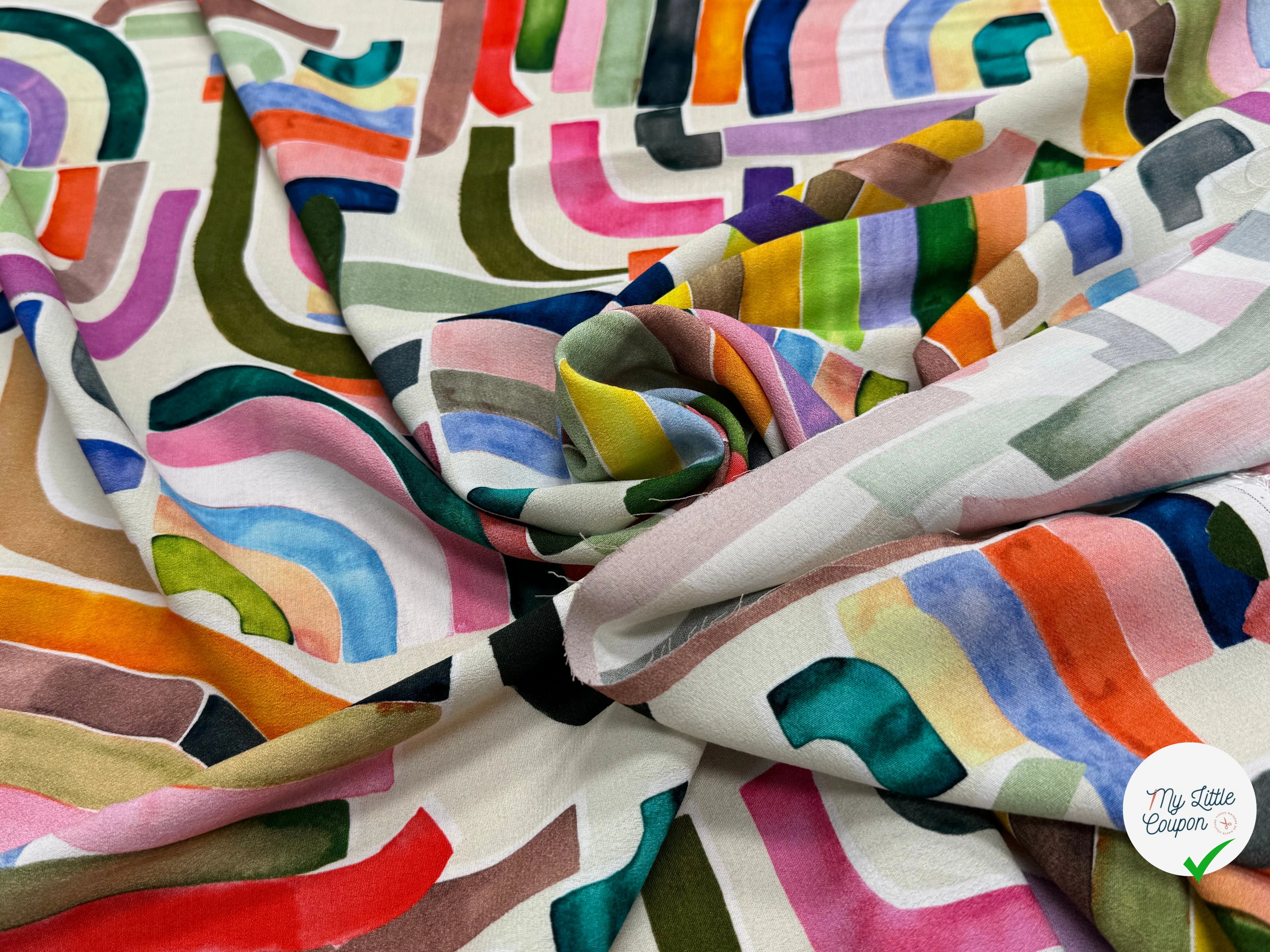 TISSU CRÊPE DE VISCOSE IMPRIMÉ GRAPHIQUE MULTICOLORE TENERE DELAUNAY MULTICOLORE - My Little Coupon