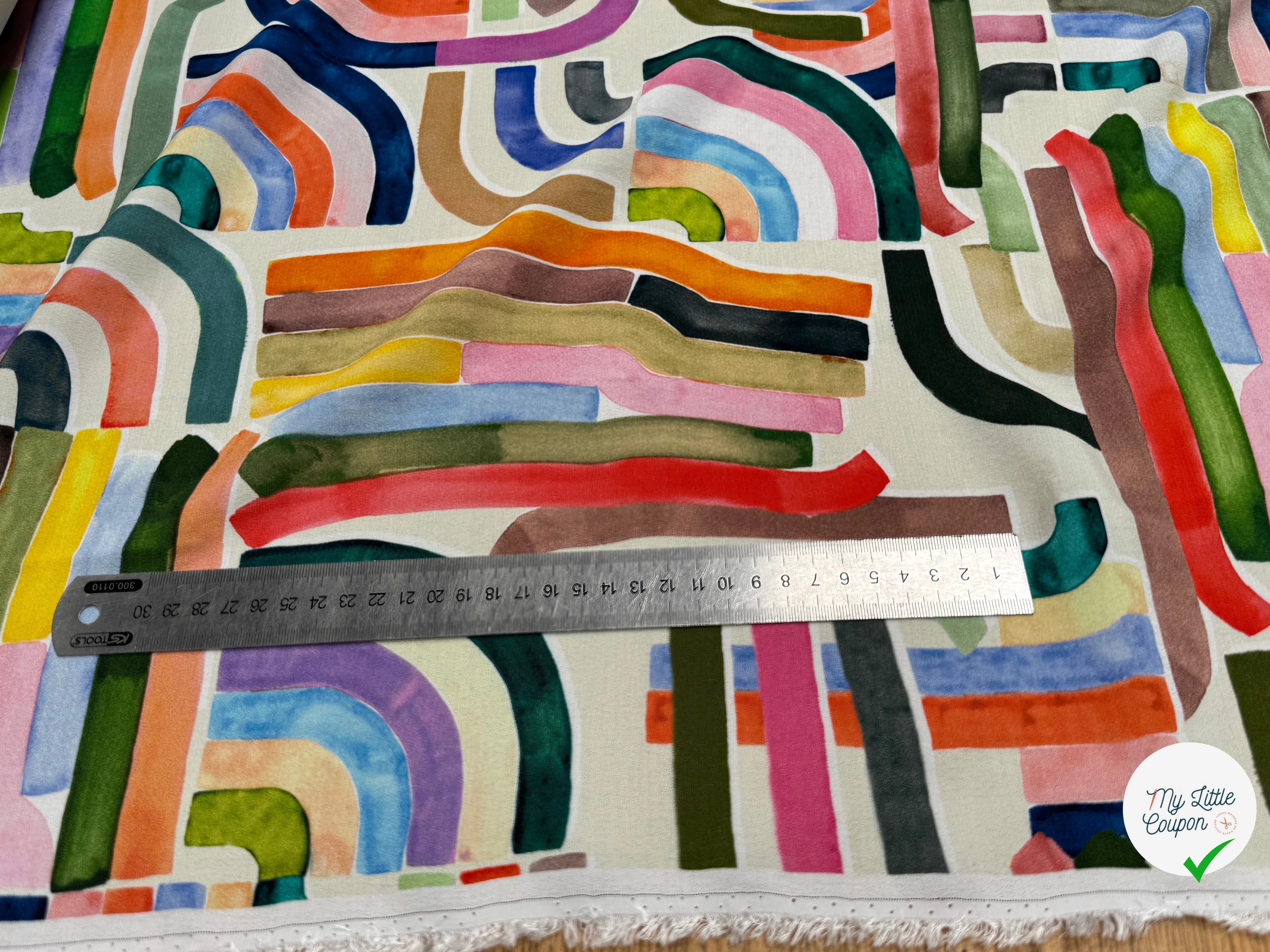 TISSU CRÊPE DE VISCOSE IMPRIMÉ GRAPHIQUE MULTICOLORE TENERE DELAUNAY MULTICOLORE - My Little Coupon
