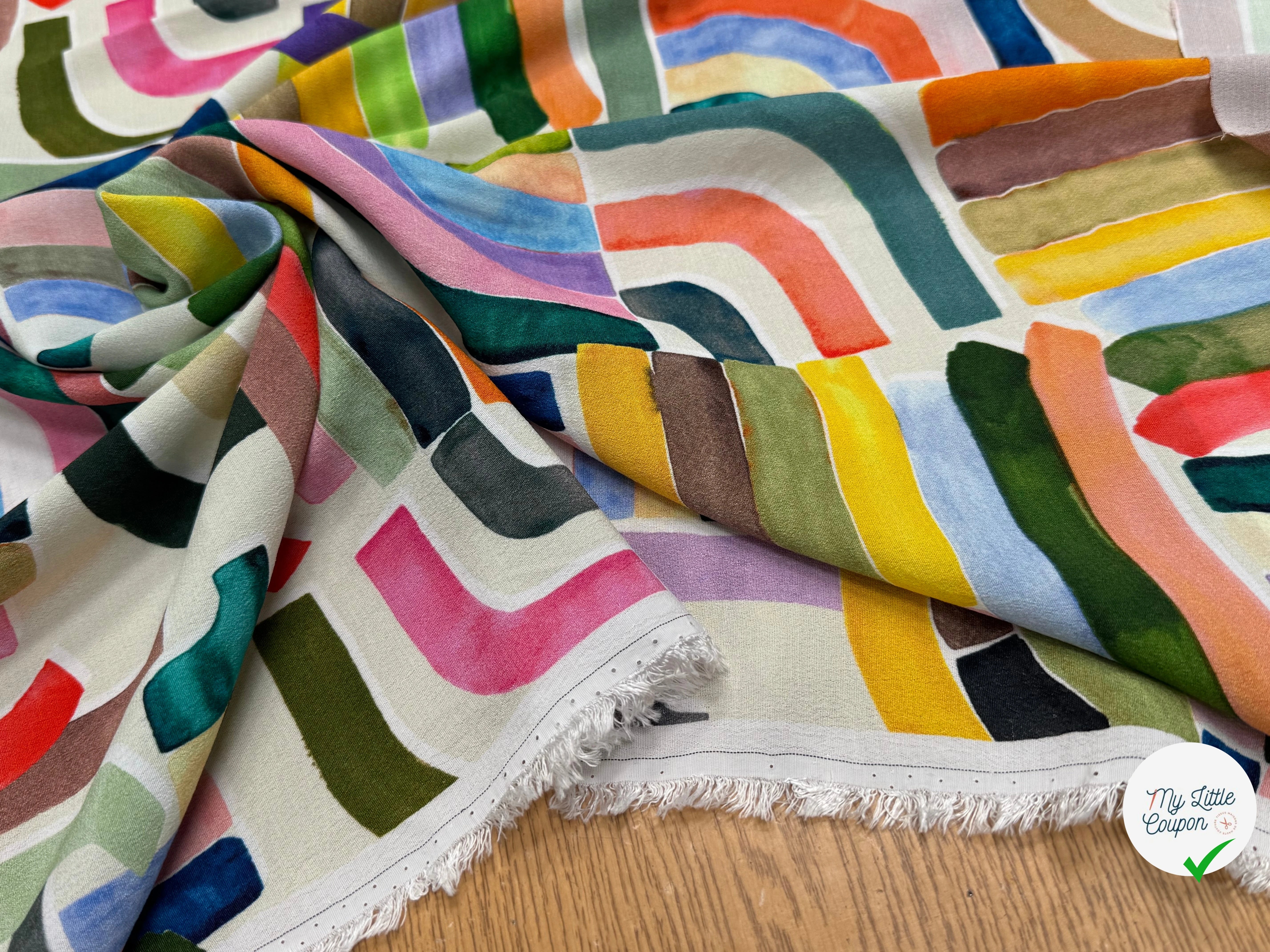 TISSU CRÊPE DE VISCOSE IMPRIMÉ GRAPHIQUE MULTICOLORE TENERE DELAUNAY MULTICOLORE - My Little Coupon