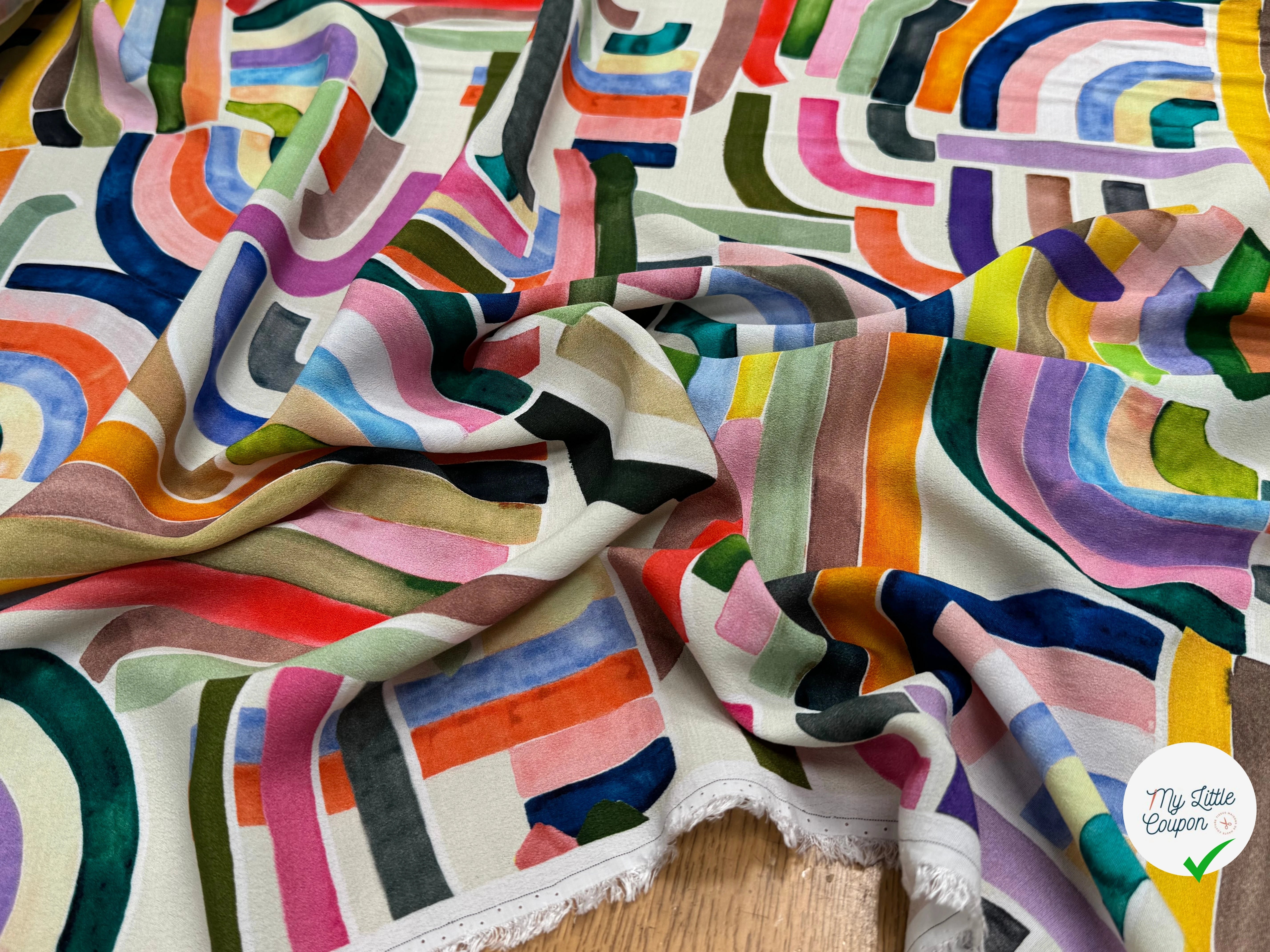 TISSU CRÊPE DE VISCOSE IMPRIMÉ GRAPHIQUE MULTICOLORE TENERE DELAUNAY MULTICOLORE - My Little Coupon