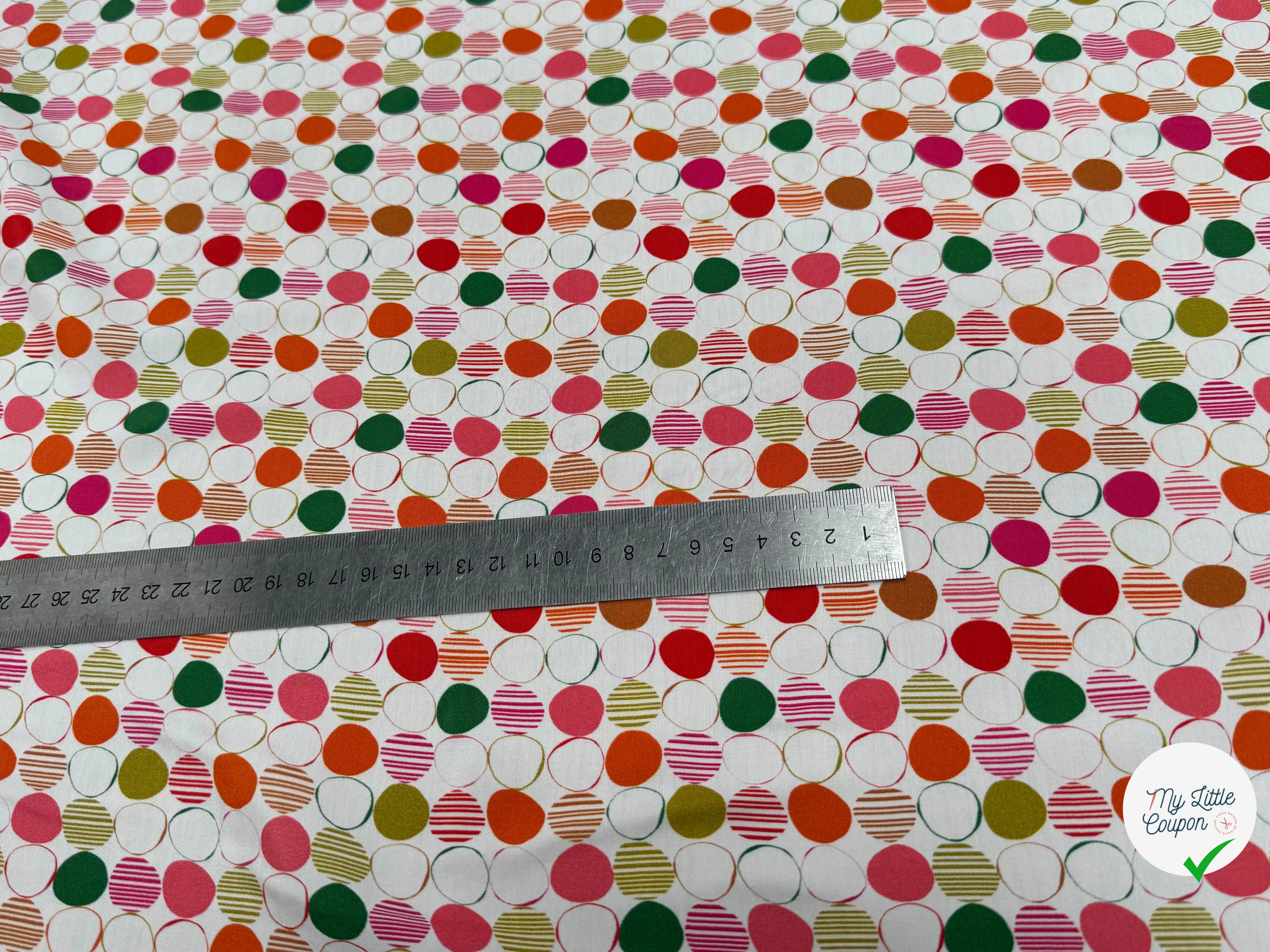 TISSU CRÊPE DE VISCOSE IMPRIMÉ POIS MULTICOLORES FANTASY ROND MULTIROUGE - My Little Coupon