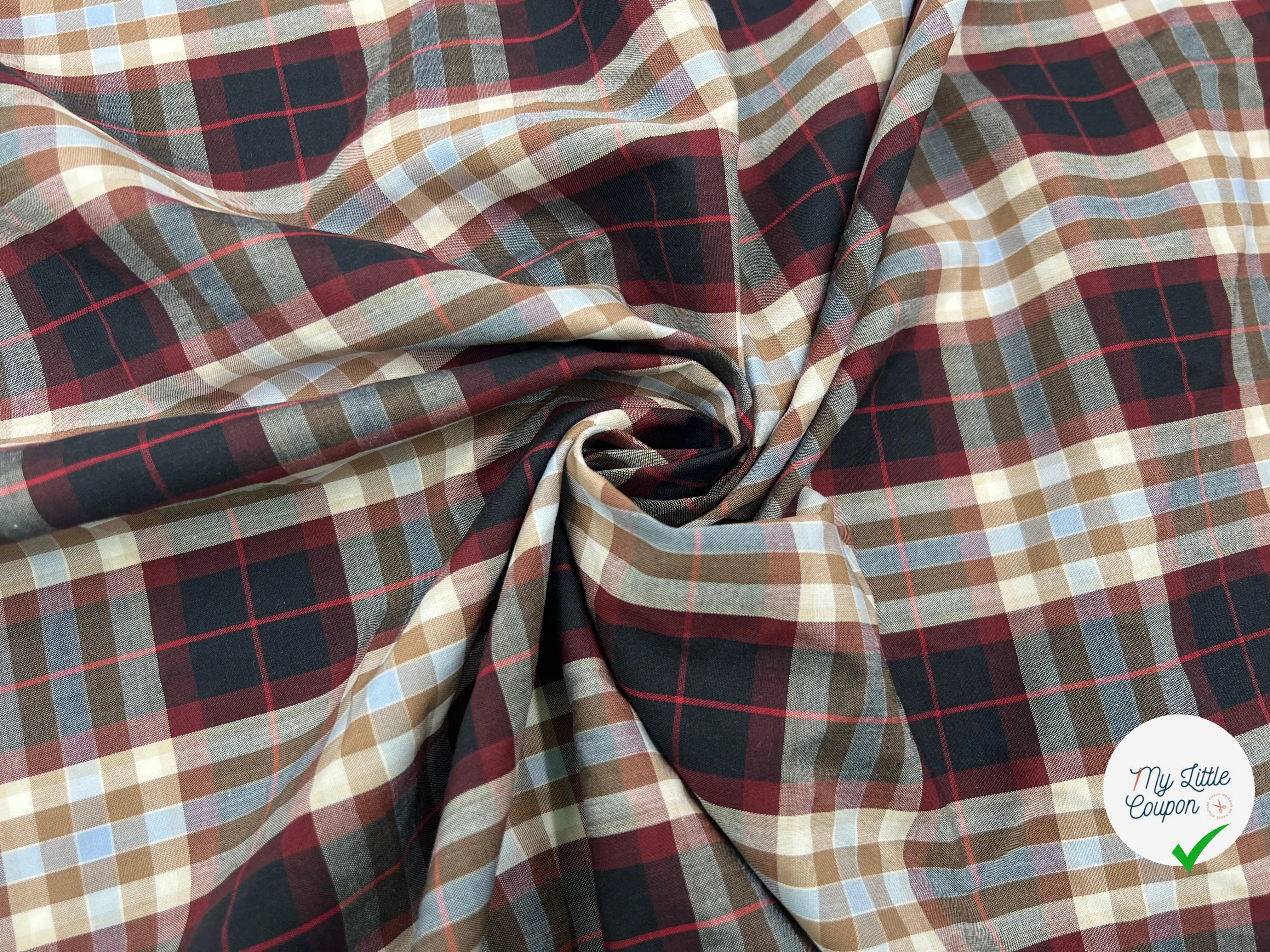 TISSU DE COTON Ă CARREAUX NOIR BURGUNDY ET CAFĂ - My Little Coupon - tissu - coudre