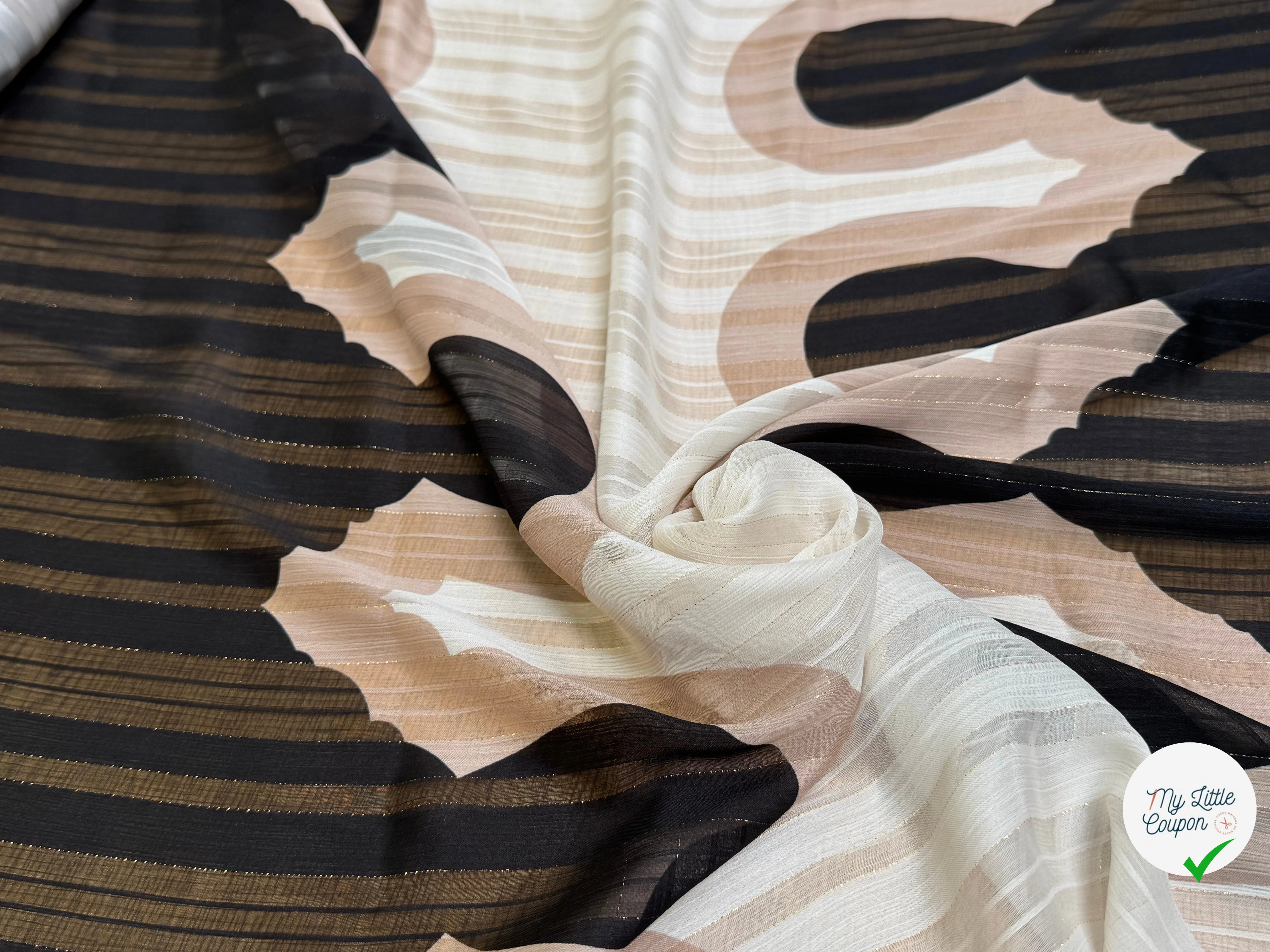 TISSU OSLO GOLD MÉTAL OMBRE CREME NOIR - My Little Coupon