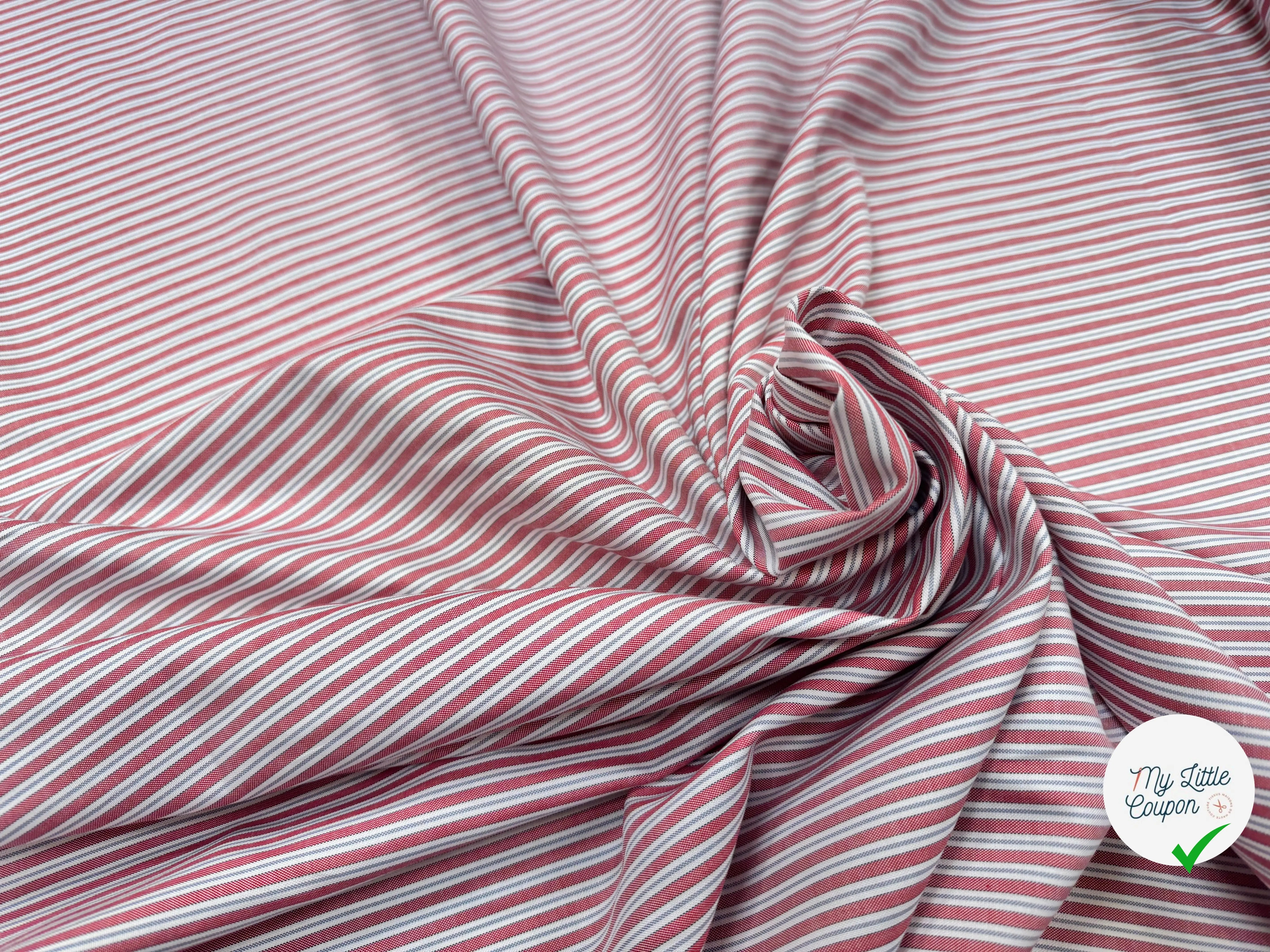 TISSU OXFORD SOMELIOS COTON RAYURES ROUGE BLANC GRIS - My Little Coupon