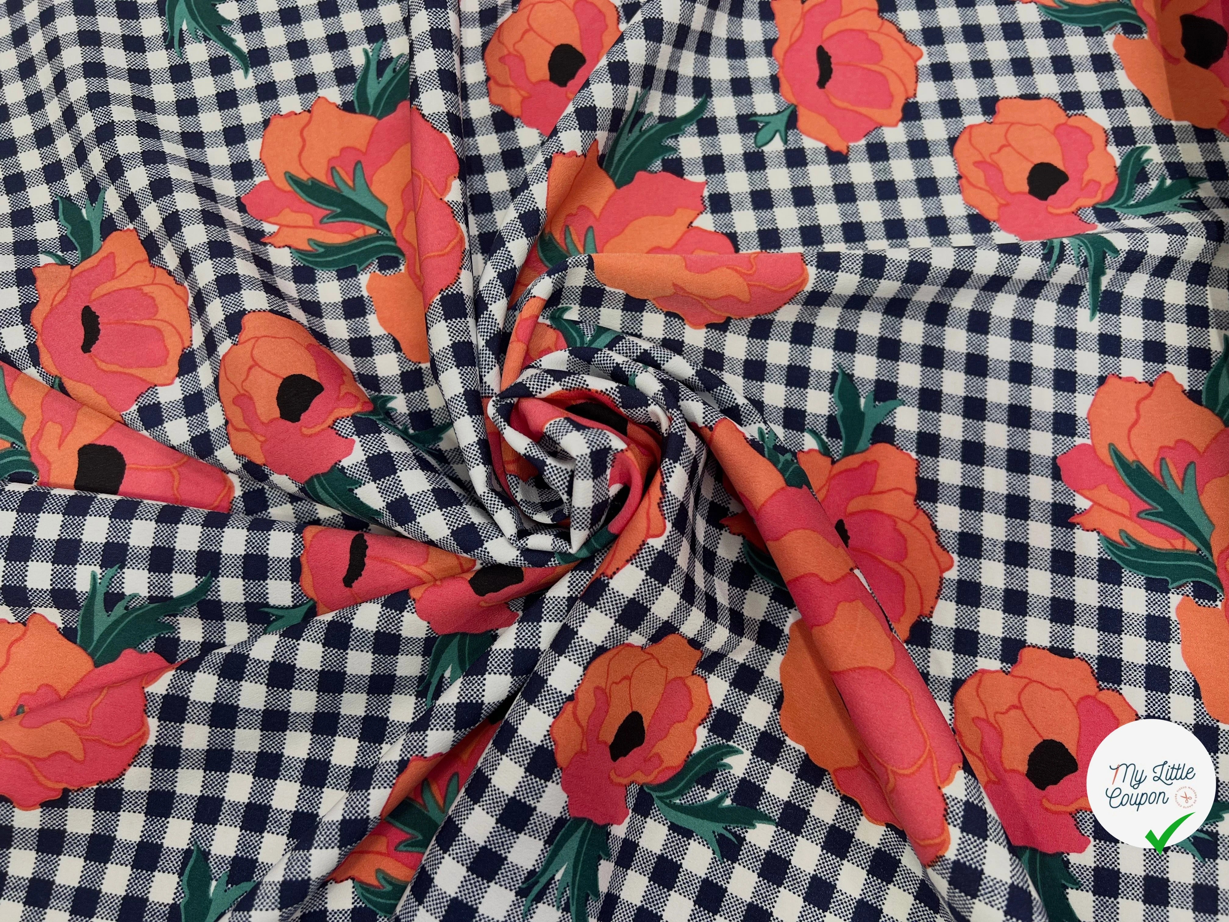 TISSU PEAU DE EPCHE FLEURS CARREAUX - My Little Coupon