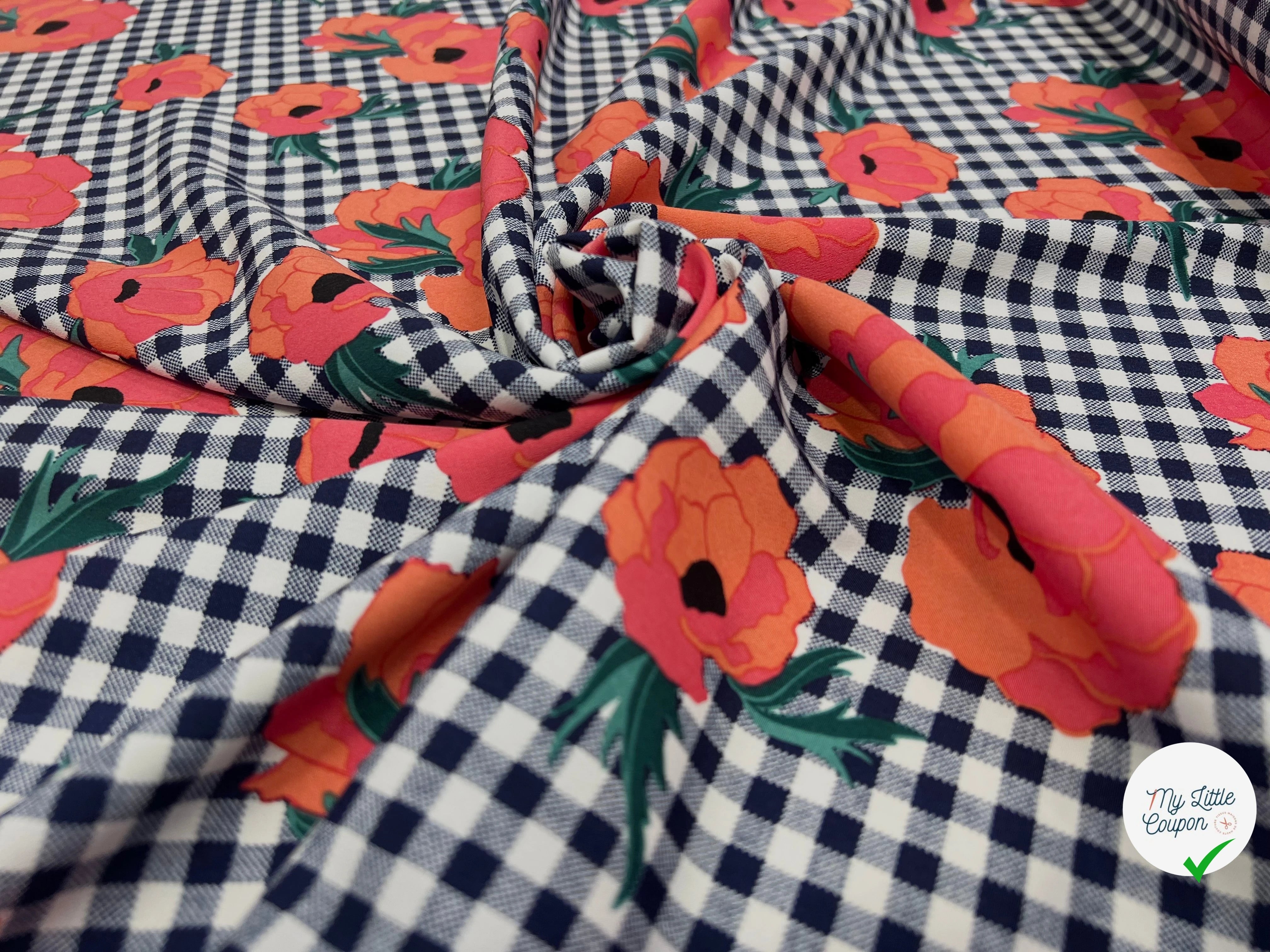 TISSU PEAU DE EPCHE FLEURS CARREAUX - My Little Coupon