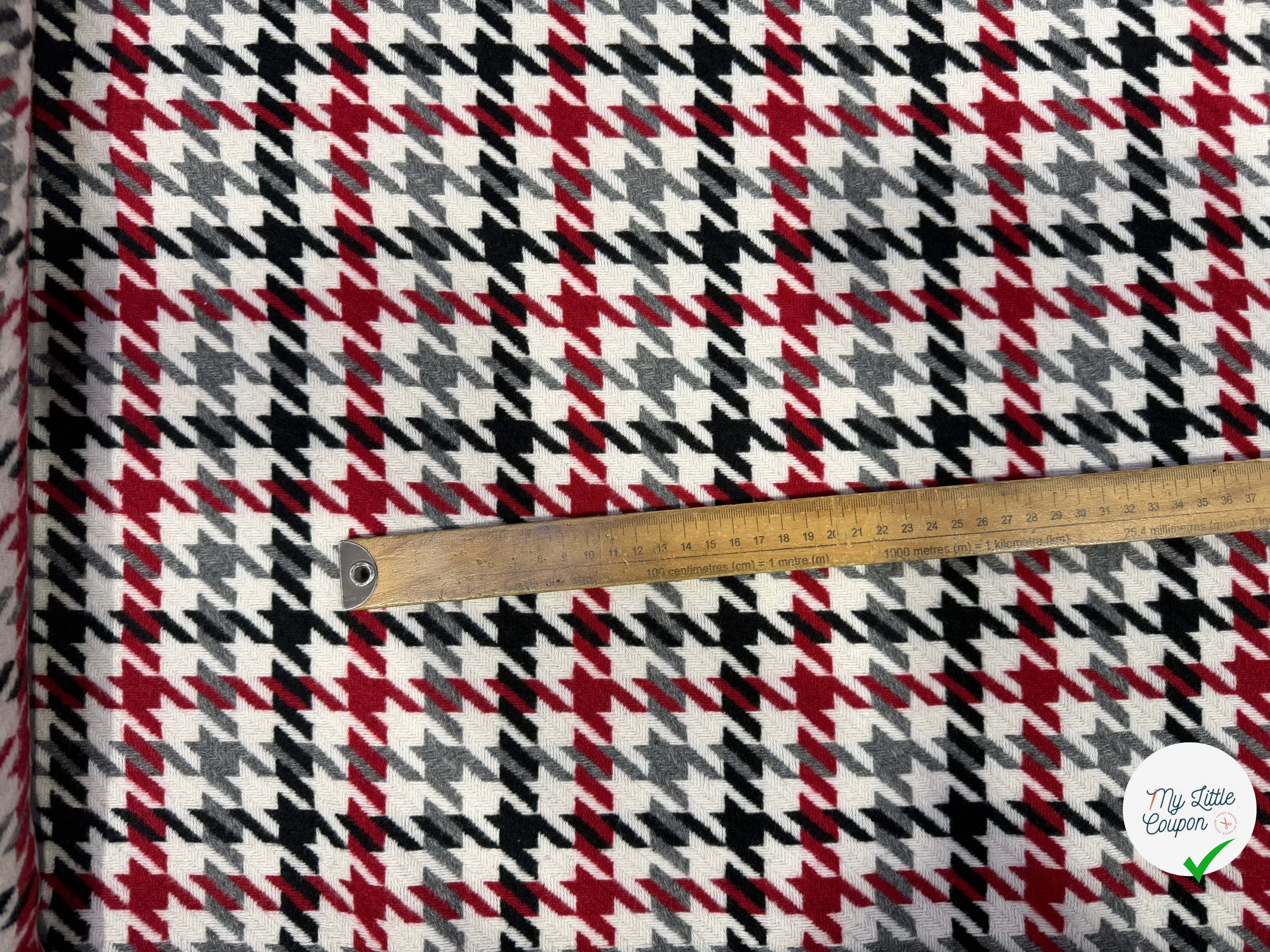 TISSU POUR MANTEAU PIED DE COQ NOIR BLANC ROUGE GRIS - My Little Coupon