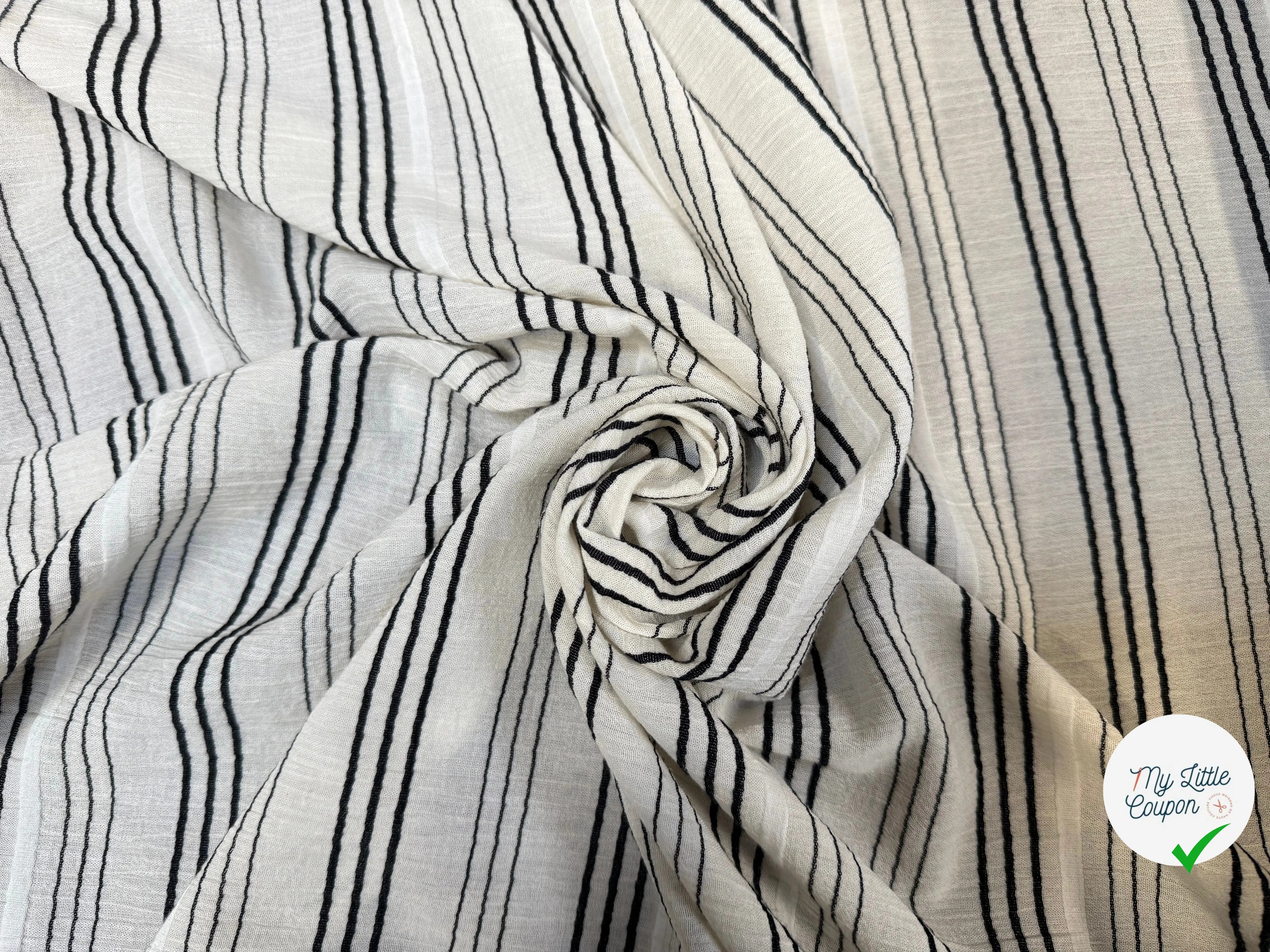 TISSU RAYÉ ECRU NOIR 56% COTON BIO 44% VISCOSE - My Little Coupon