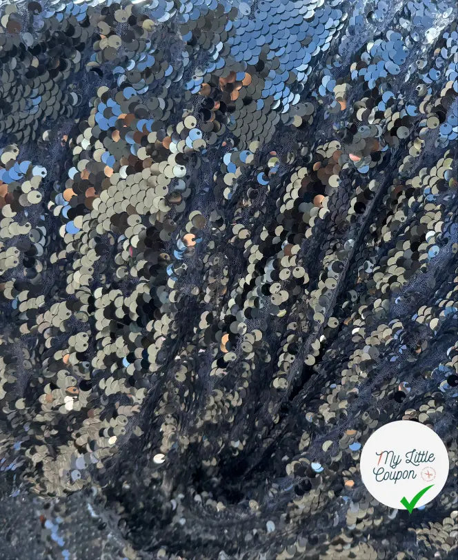TISSU SEQUIN PAILLETTES SUR TULLE SILVER - My Little Coupon