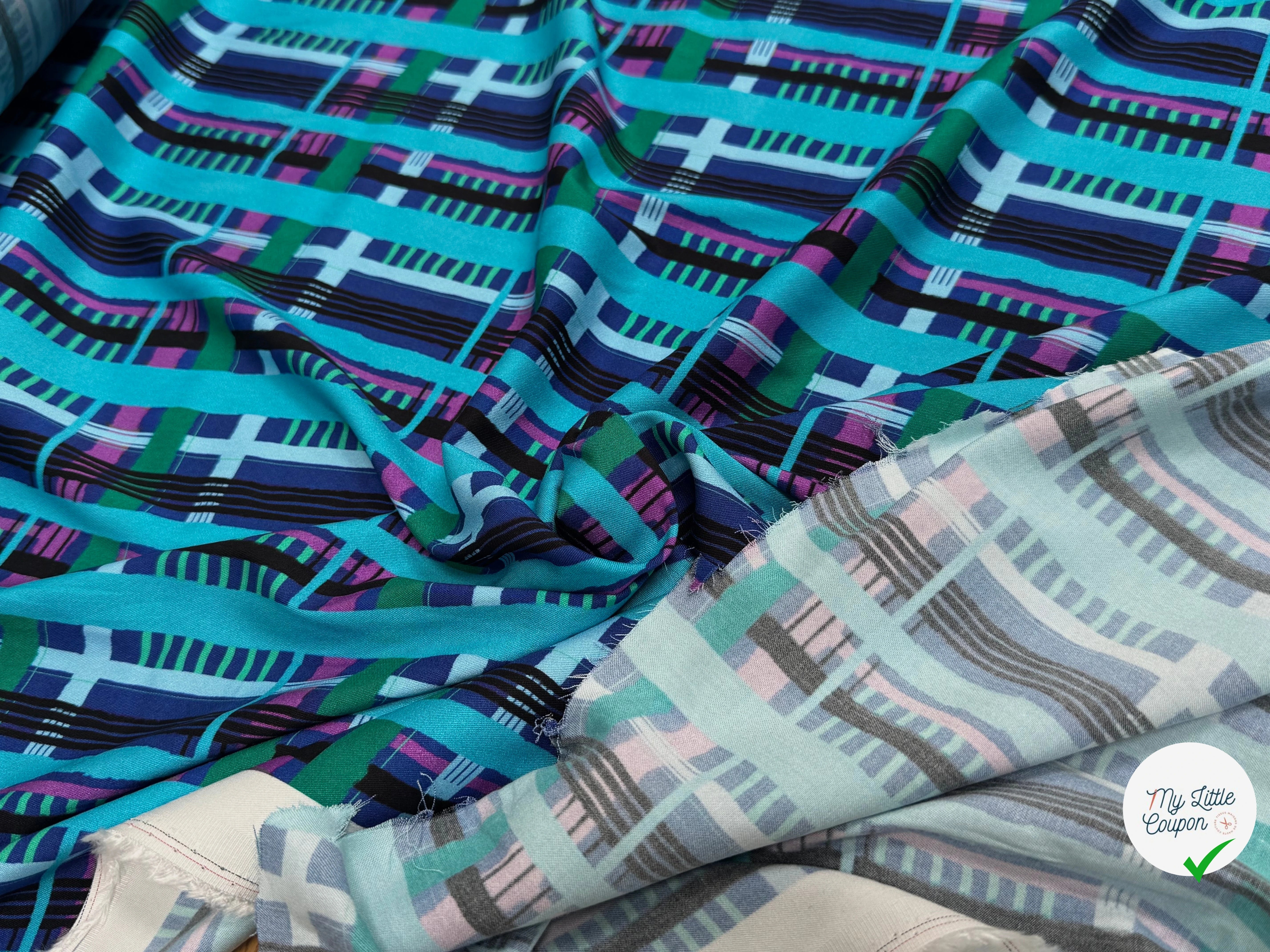 TISSU VISCOSE ÉLASTHANNE IMPRIMÉ TARTAN PUNGI TOPO TARTAN - My Little Coupon