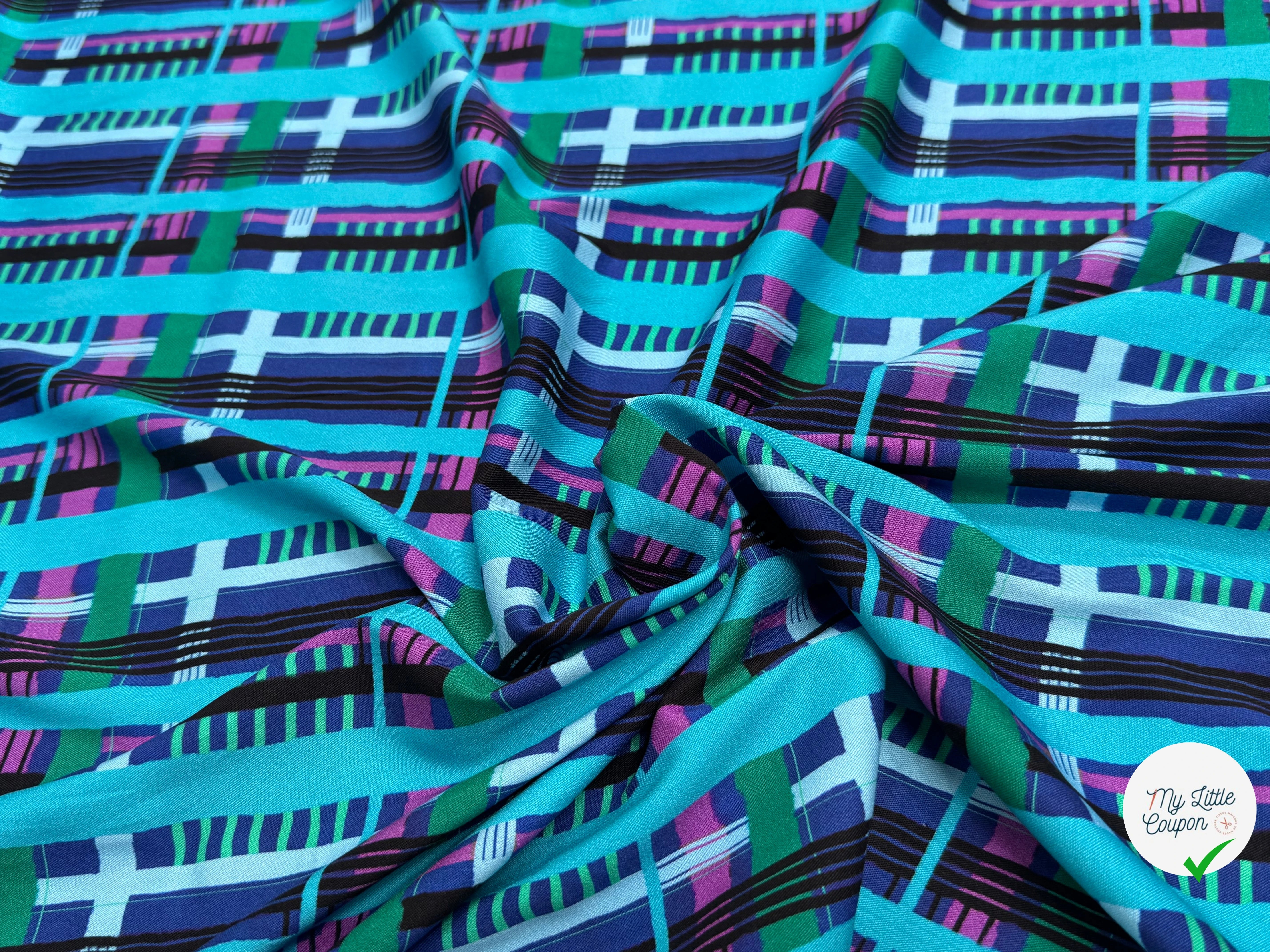 TISSU VISCOSE ÉLASTHANNE IMPRIMÉ TARTAN PUNGI TOPO TARTAN - My Little Coupon