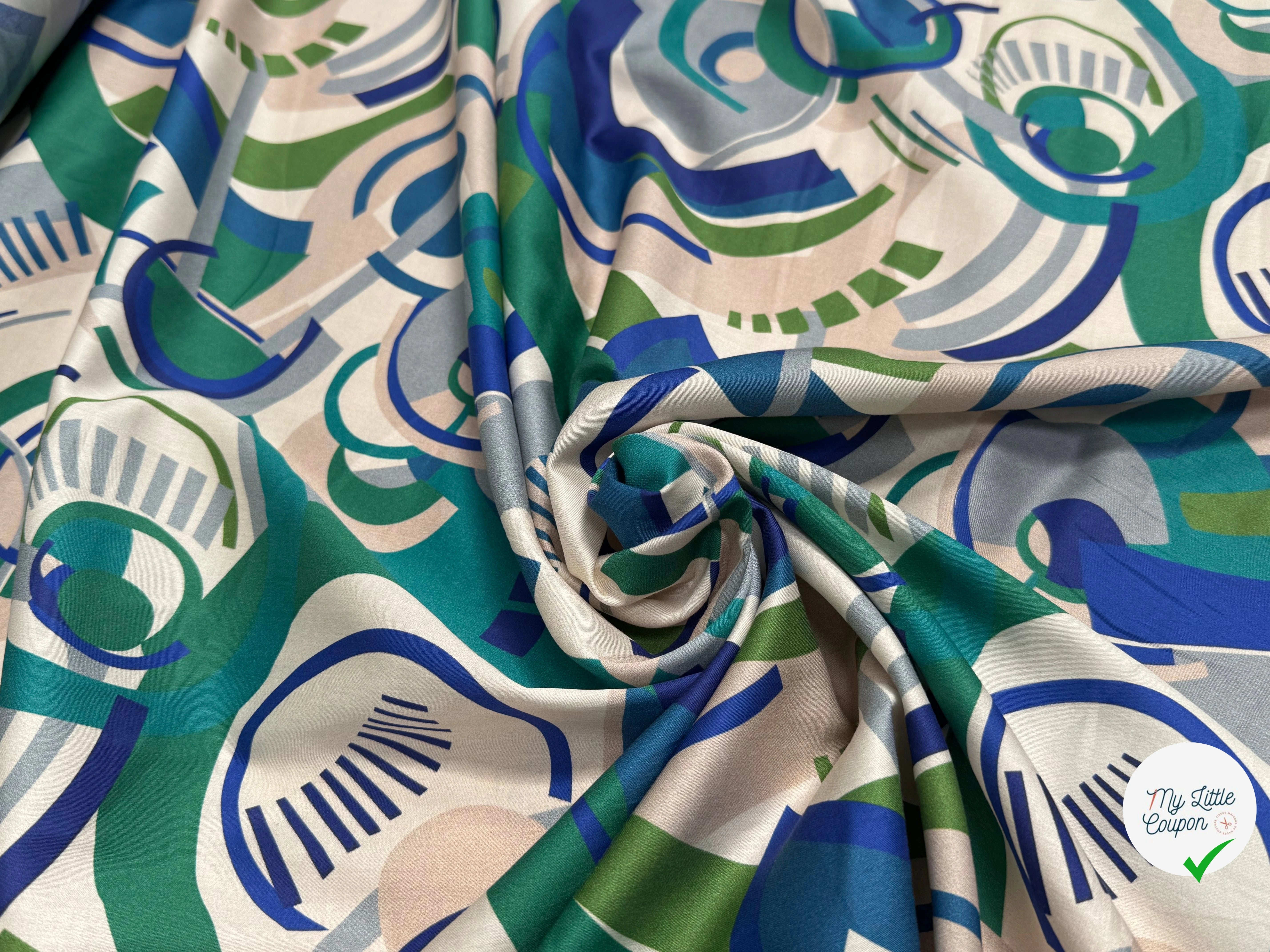 TISSU VOILE DE COTON IMPRIMÉ GRAPHIQUE VERT NINFEA MANEGE VERT - My Little Coupon