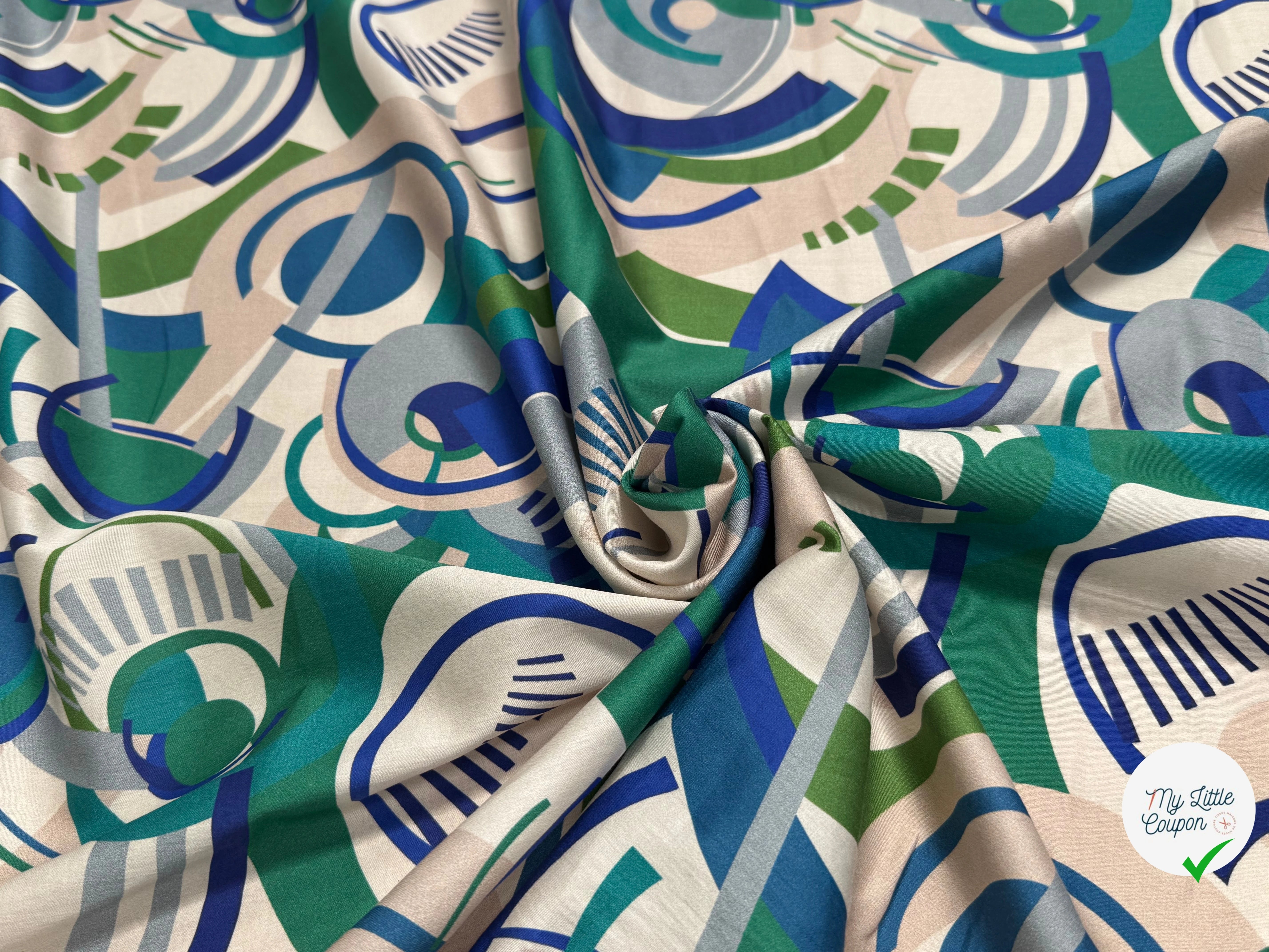 TISSU VOILE DE COTON IMPRIMÉ GRAPHIQUE VERT NINFEA MANEGE VERT - My Little Coupon