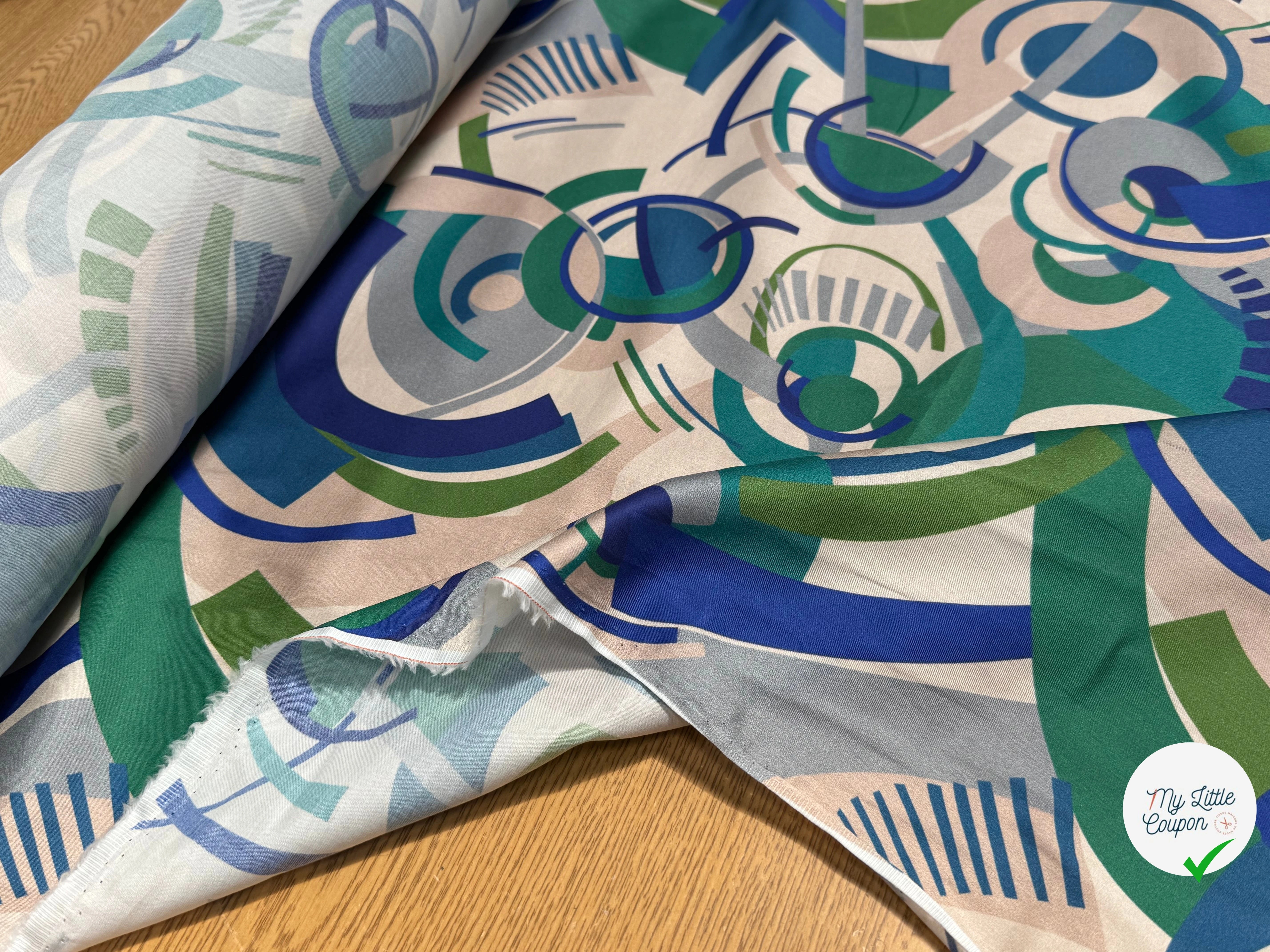 TISSU VOILE DE COTON IMPRIMÉ GRAPHIQUE VERT NINFEA MANEGE VERT - My Little Coupon