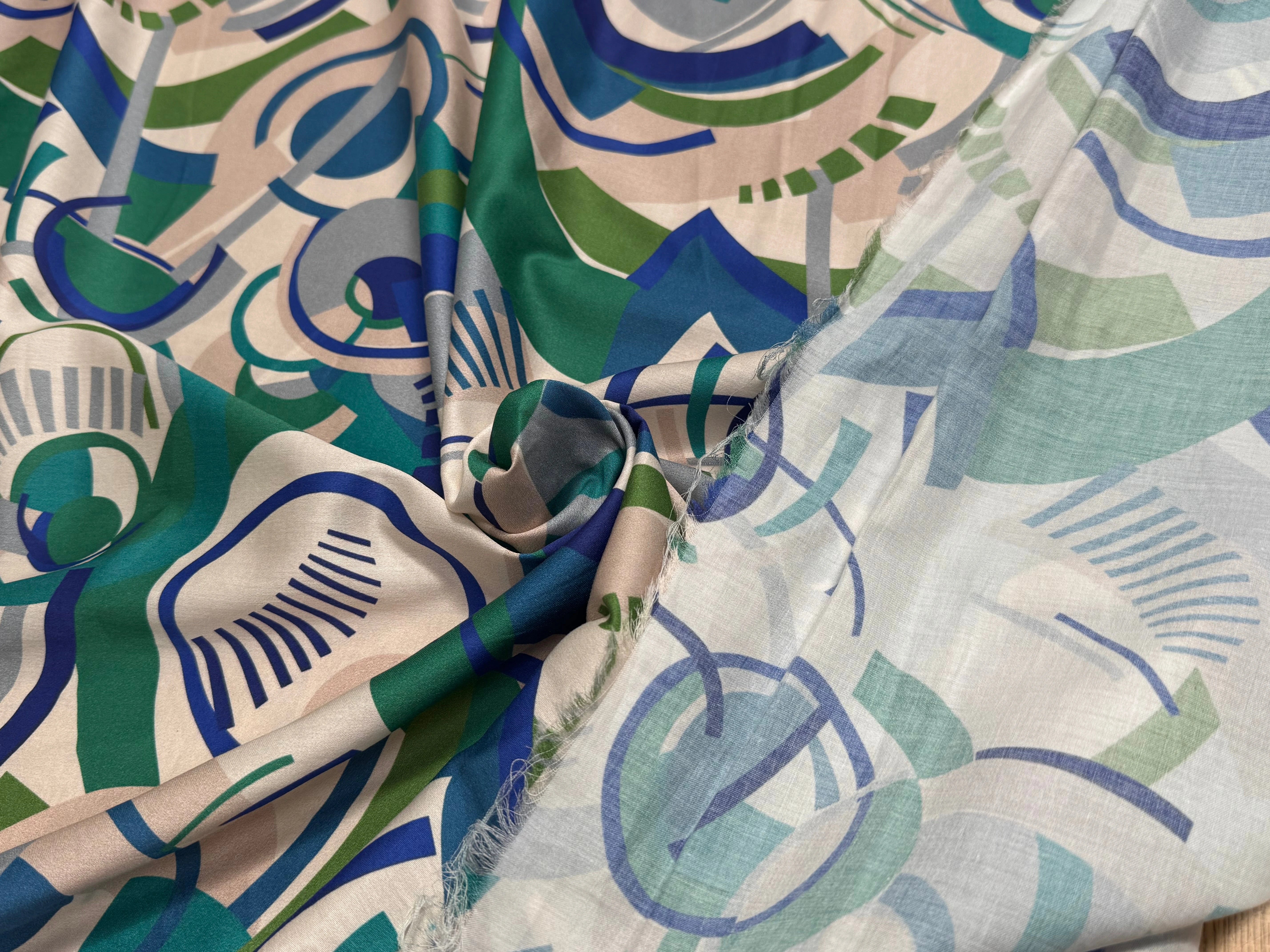 TISSU VOILE DE COTON IMPRIMÉ GRAPHIQUE VERT NINFEA MANEGE VERT - My Little Coupon