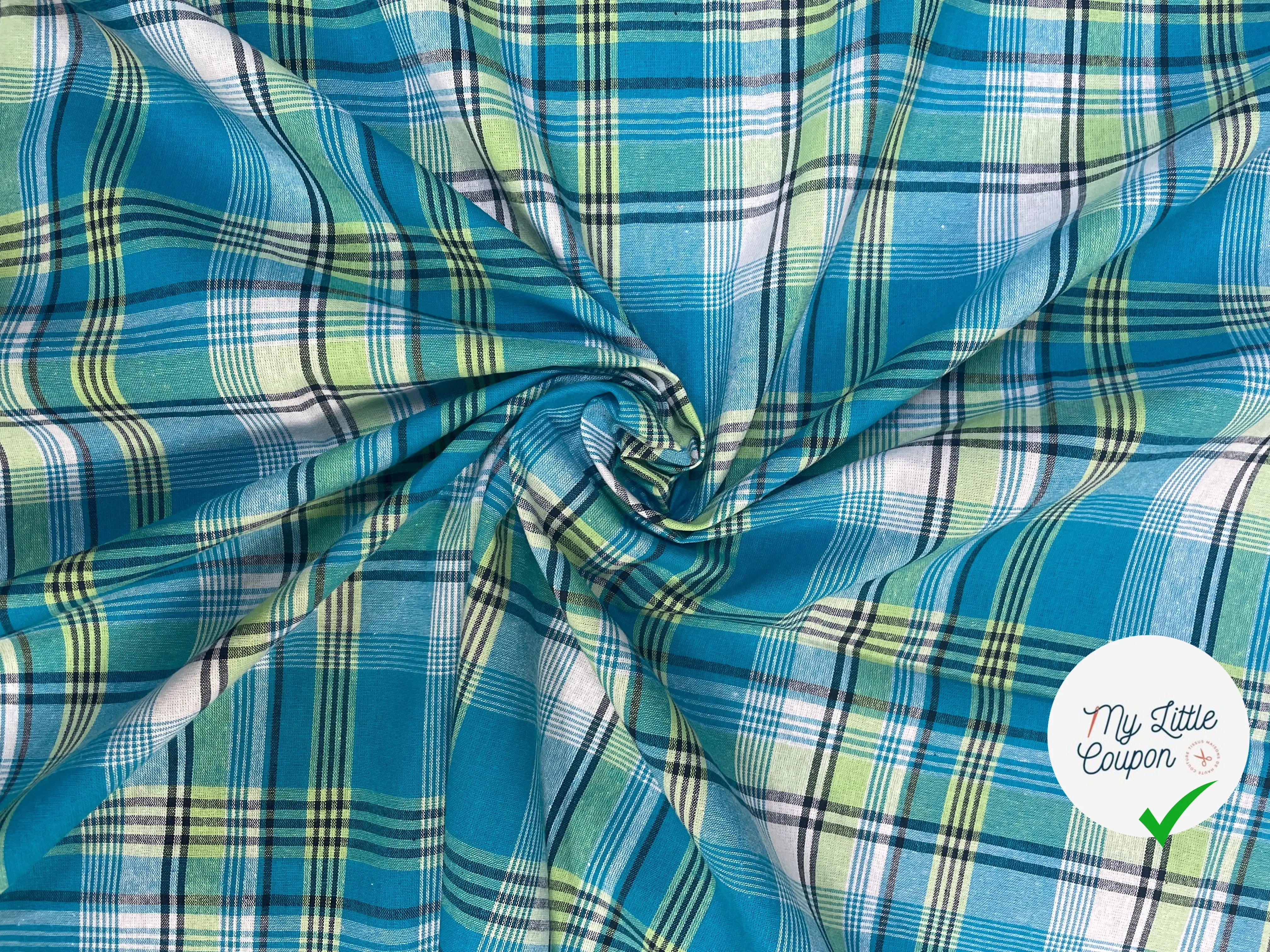 TISSUS MADRAS CARREAUX BLEU - My Little Coupon